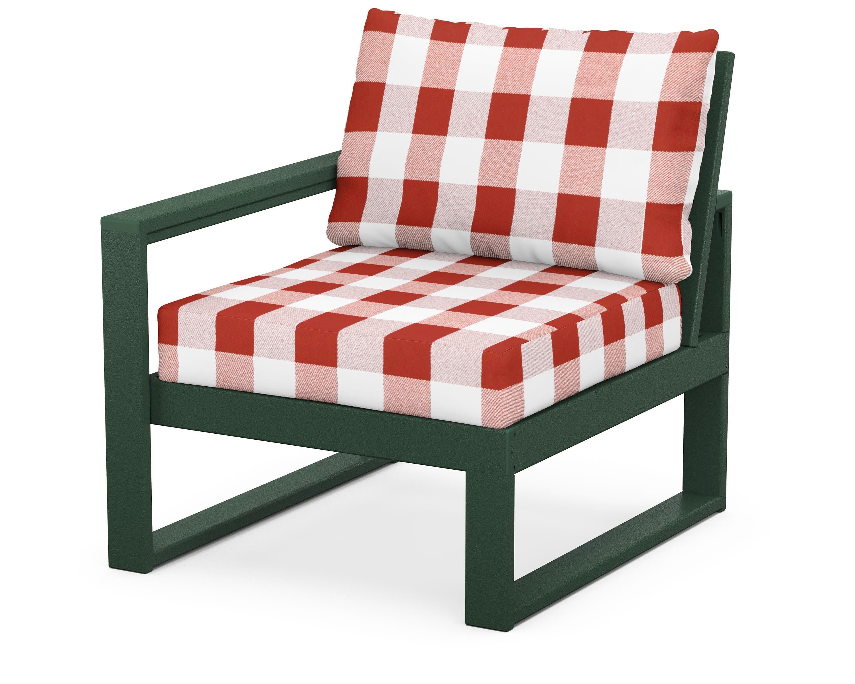 EDGE Modular Left Arm Chair in Green / Buffalo Plaid Crimson