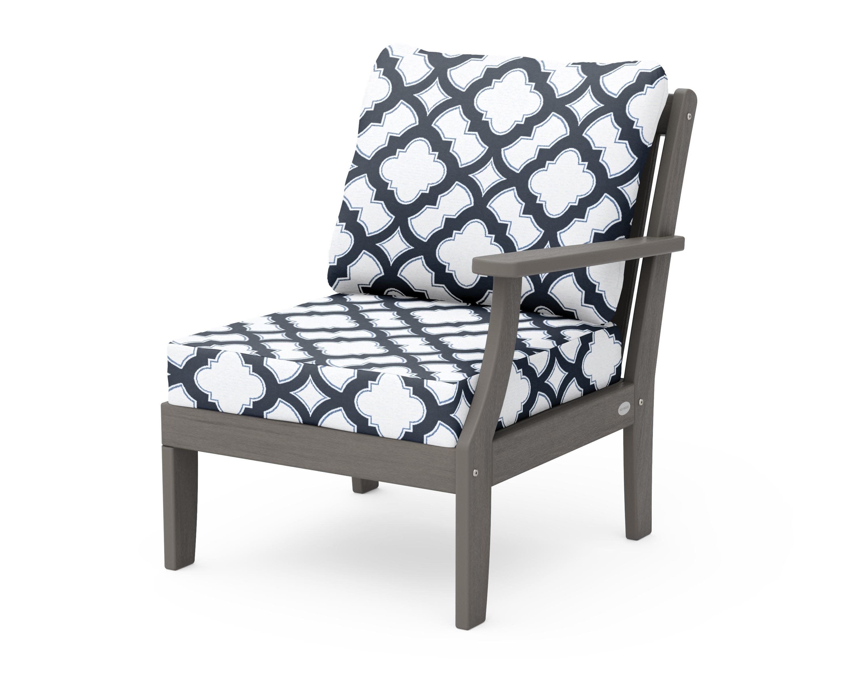 Braxton Modular Right Arm Chair in Driftwood / Trellis Marine Indigo