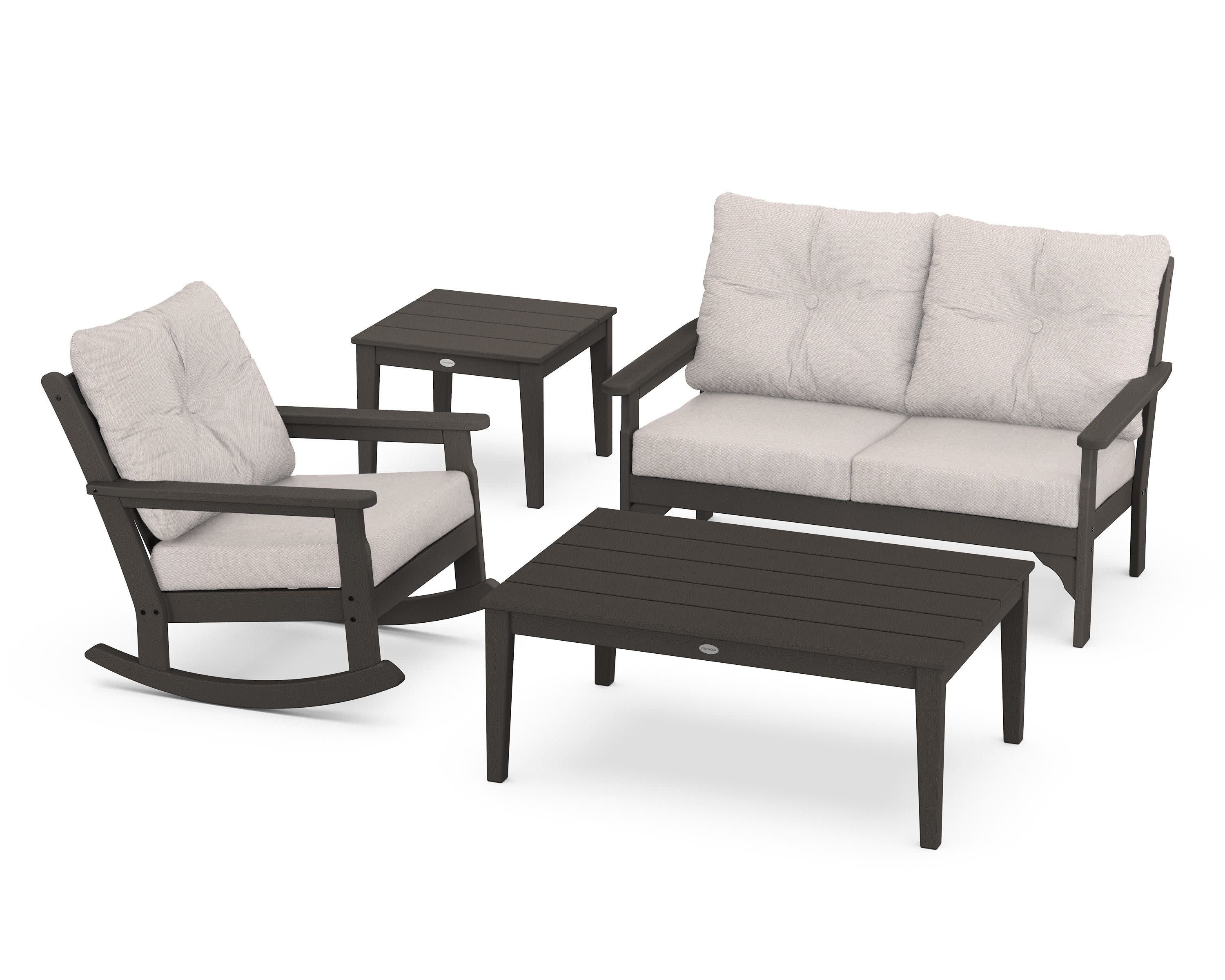 Vineyard 4-Piece Deep Seating Rocker Set in Vintage Coffee / Dune Burlap