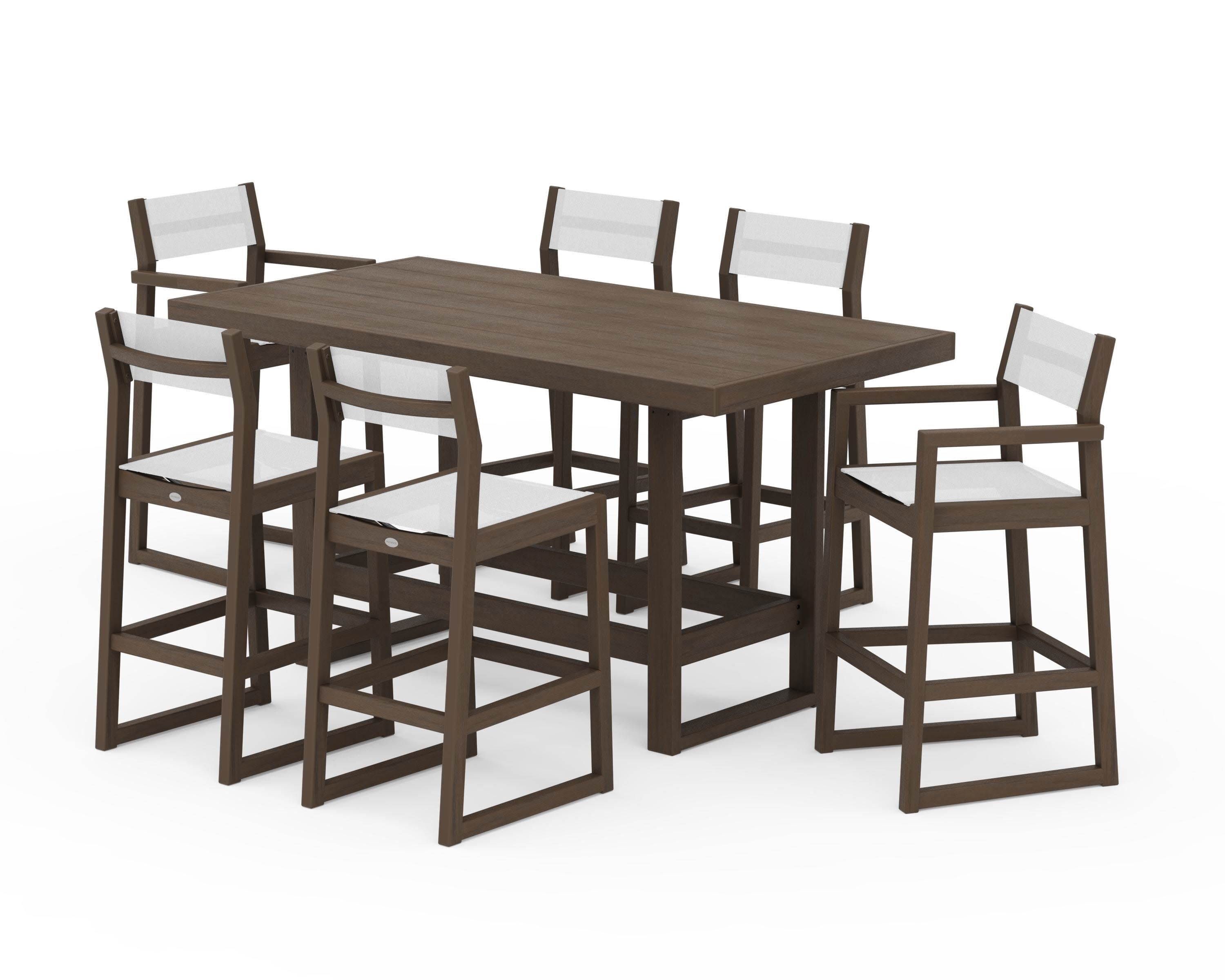 EDGE Sling 7-Piece Bar Table Set in Kona / White Sling