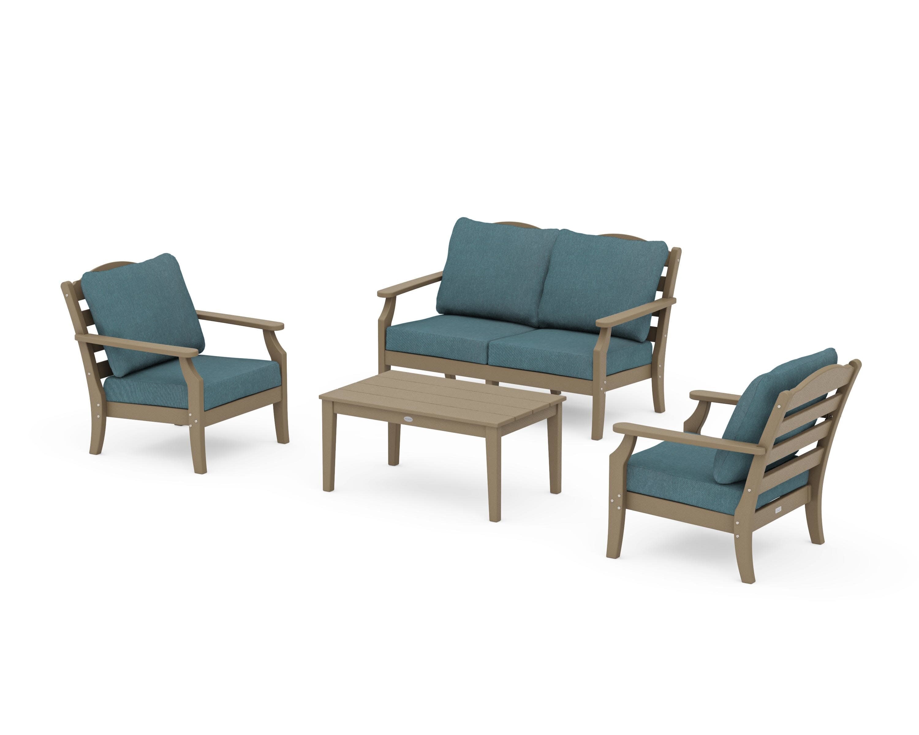 Savannah 4-Piece Deep Seating Set with Loveseat in Vintage Sahara / Ocean Teal