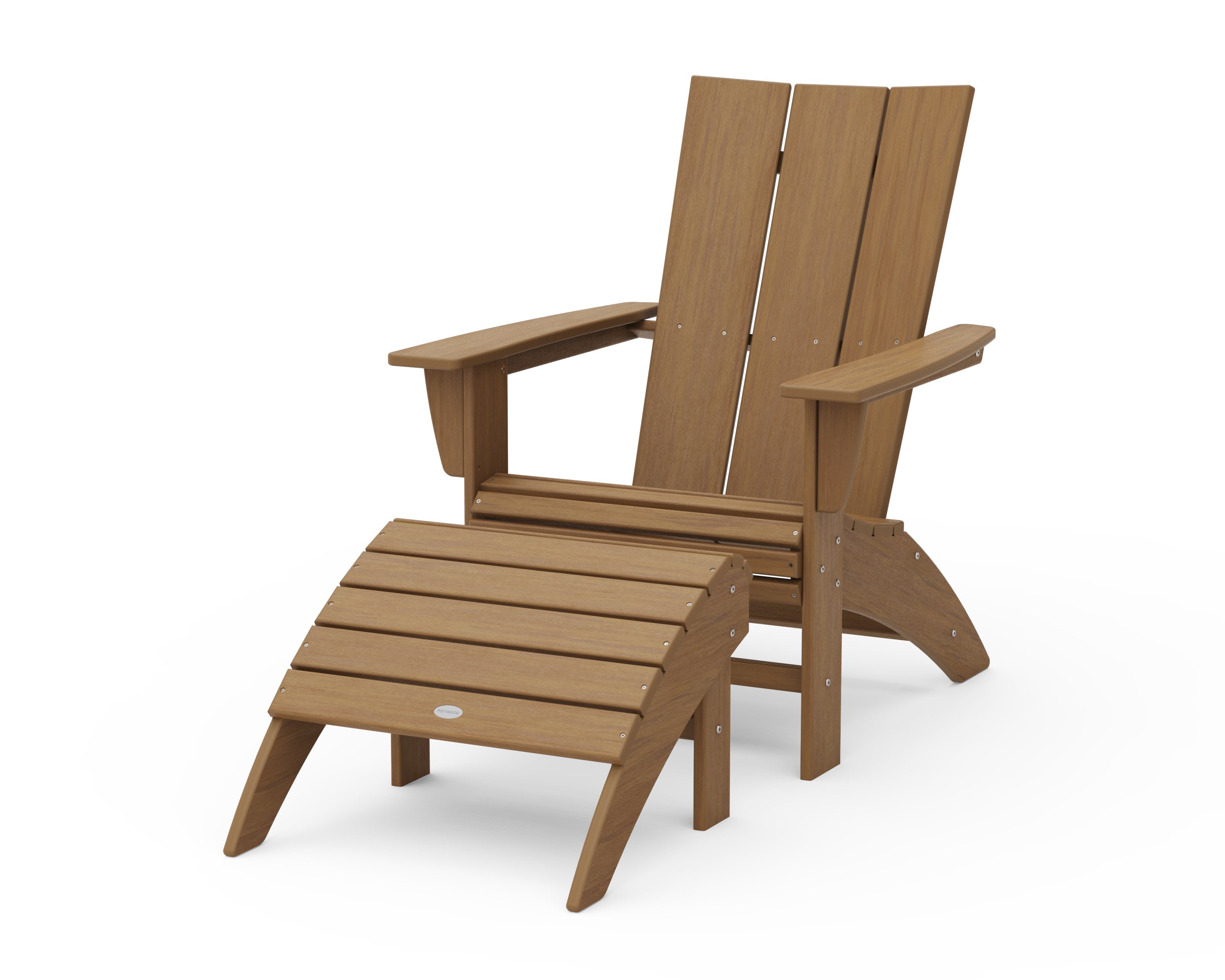 Modern Curveback Adirondack Chair 2-Piece Set with Ottoman in Natural