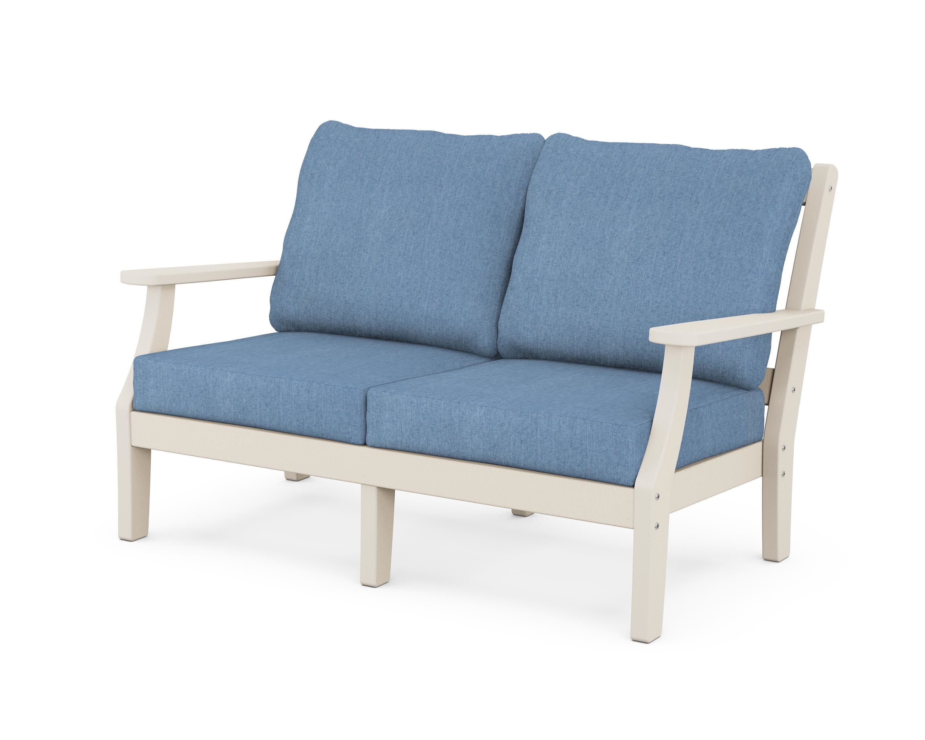 Chinoiserie Deep Seating Loveseat in Sand / Sky Blue