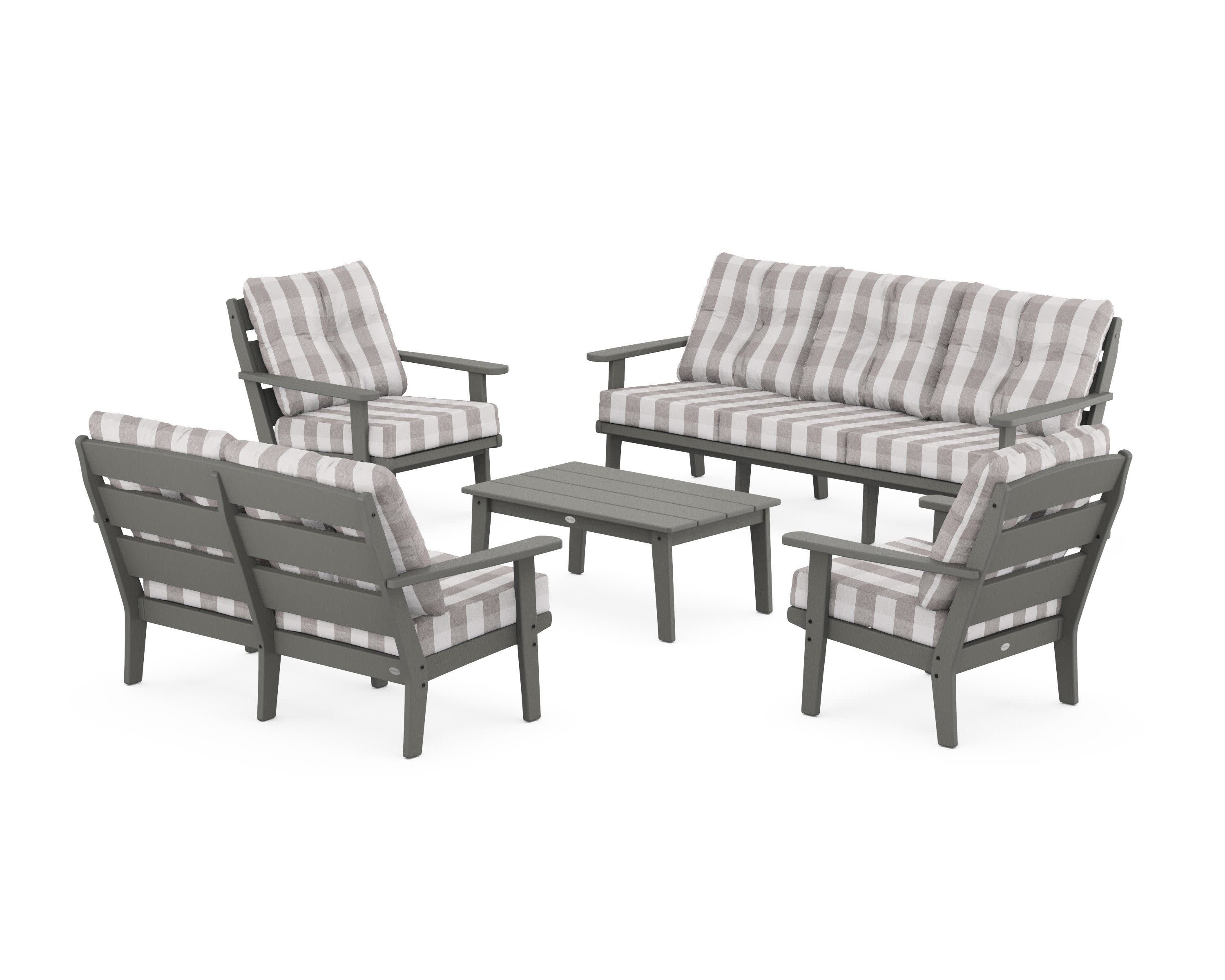 Lakeside 5-Piece Lounge Sofa Set in Slate Grey / Buffalo Plaid Grey Mist