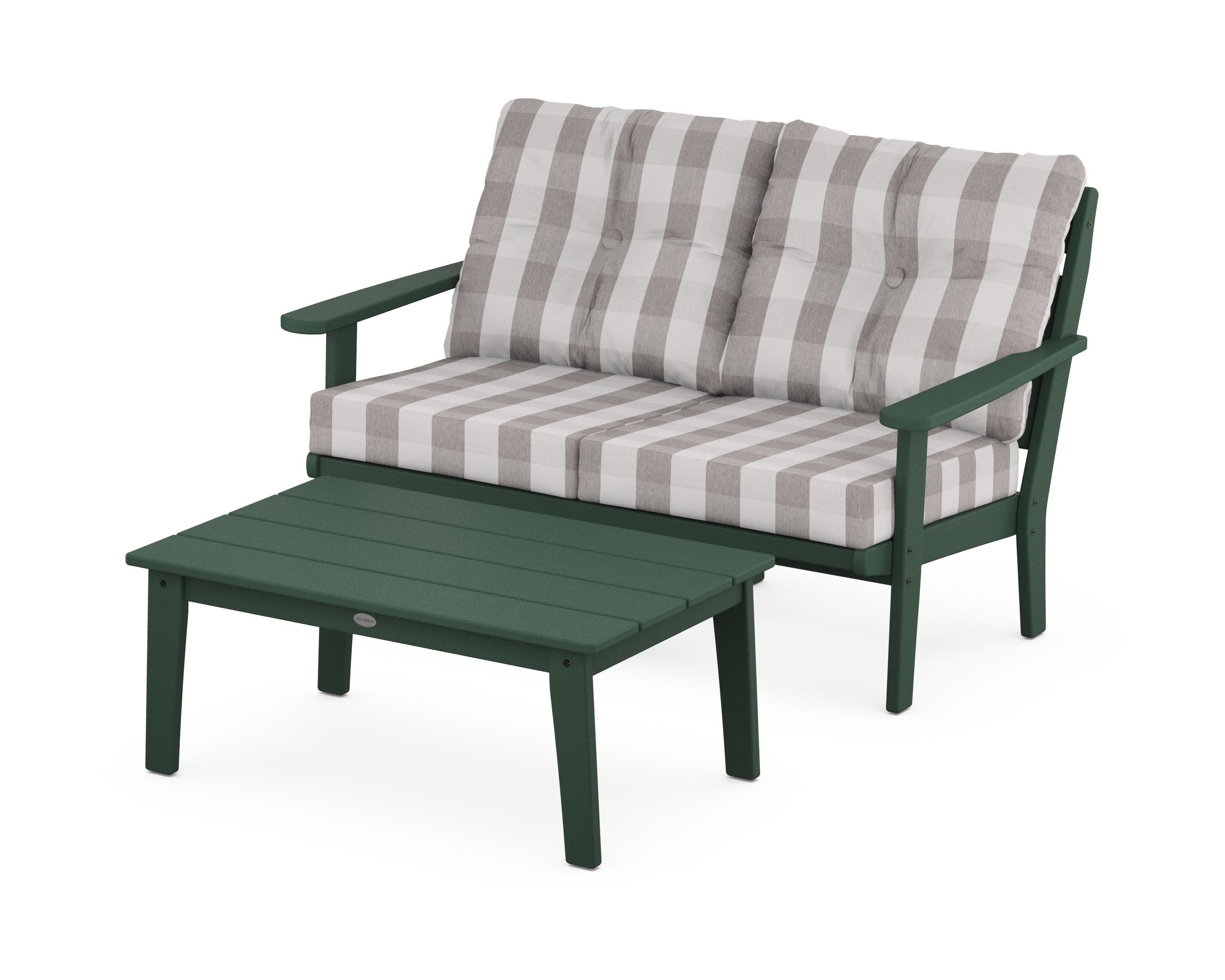 Lakeside 2-Piece Lounge Loveseat Set in Green / Buffalo Plaid Grey Mist