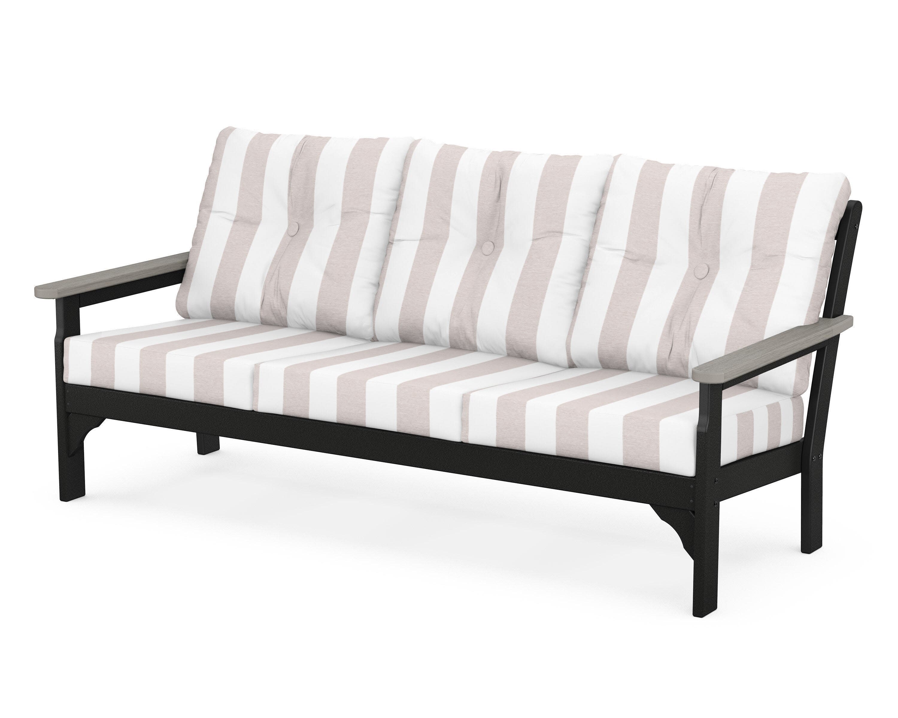 Vineyard Deep Seating Sofa in Black / Driftwood / Cabana Stripe Dune Burlap