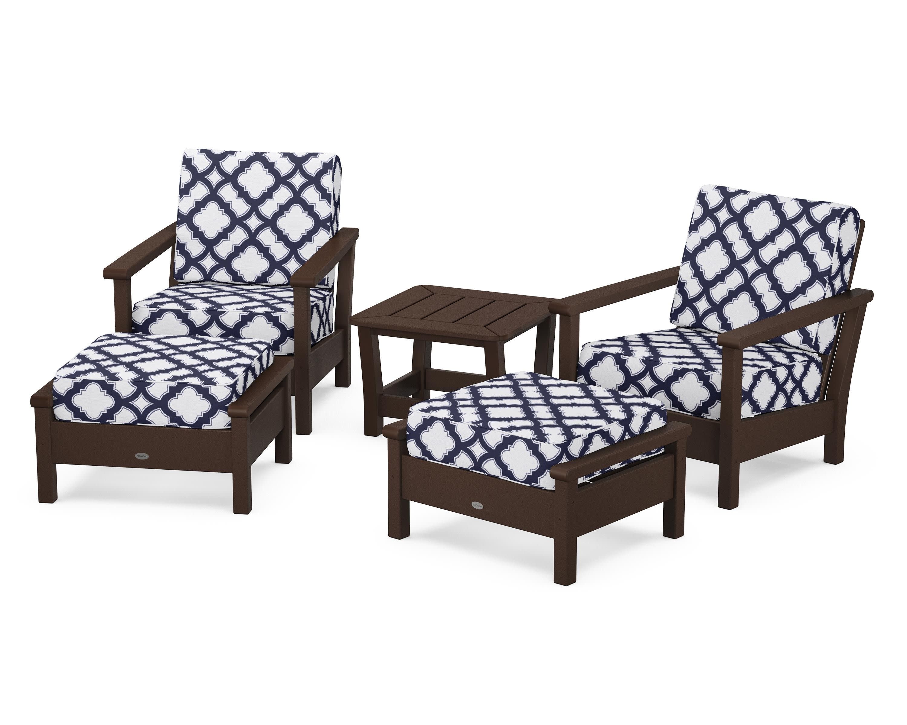 Harbour 5-Piece Deep Seating Chair Set in Mahogany / Trellis Navy