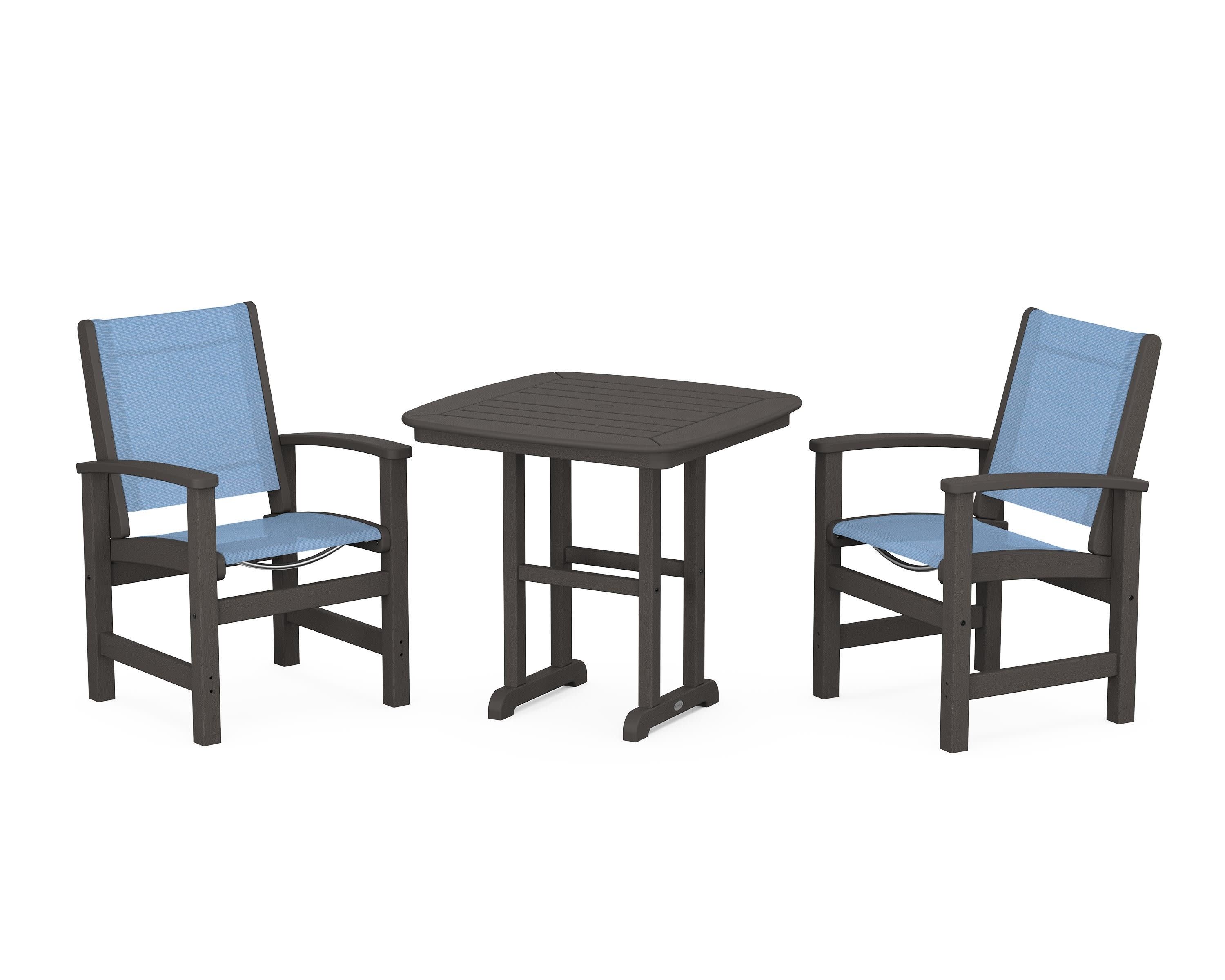 Coastal 3-Piece Dining Set in Vintage Coffee / Poolside Sling