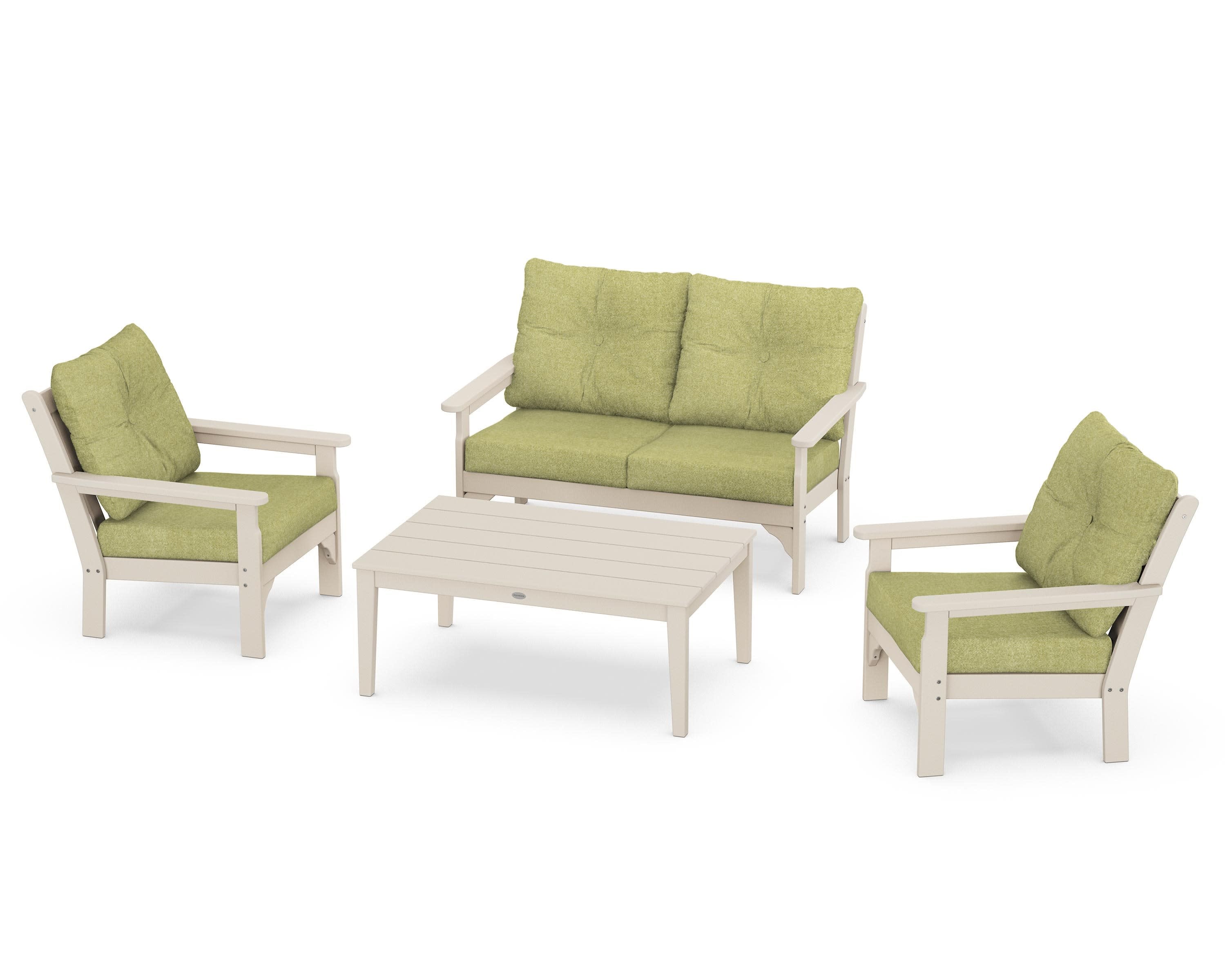 Vineyard 4-Piece Deep Seating Set in Sand / Chartreuse Boucle