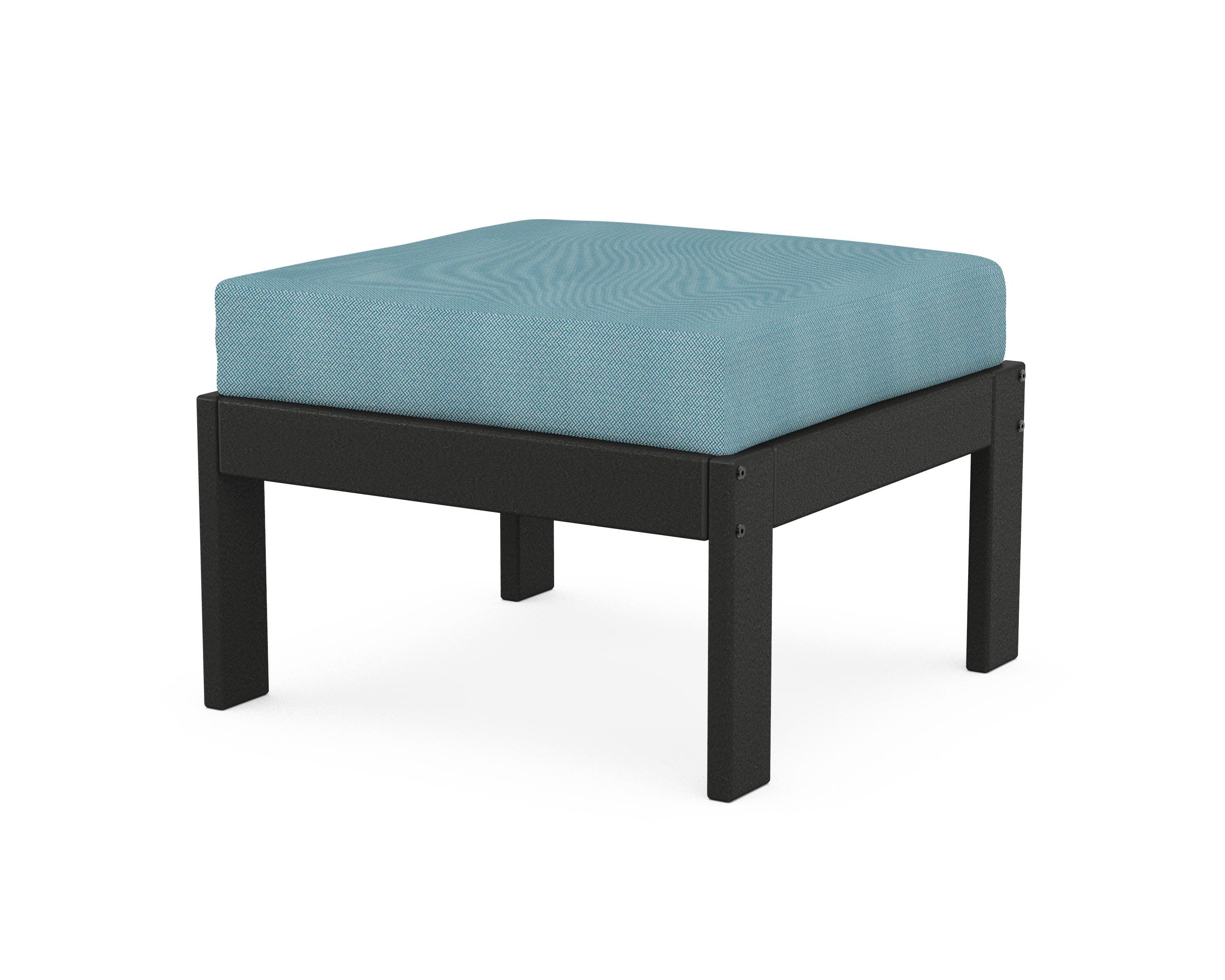 Vineyard Modular Ottoman in Black / Lattice Sky Blue