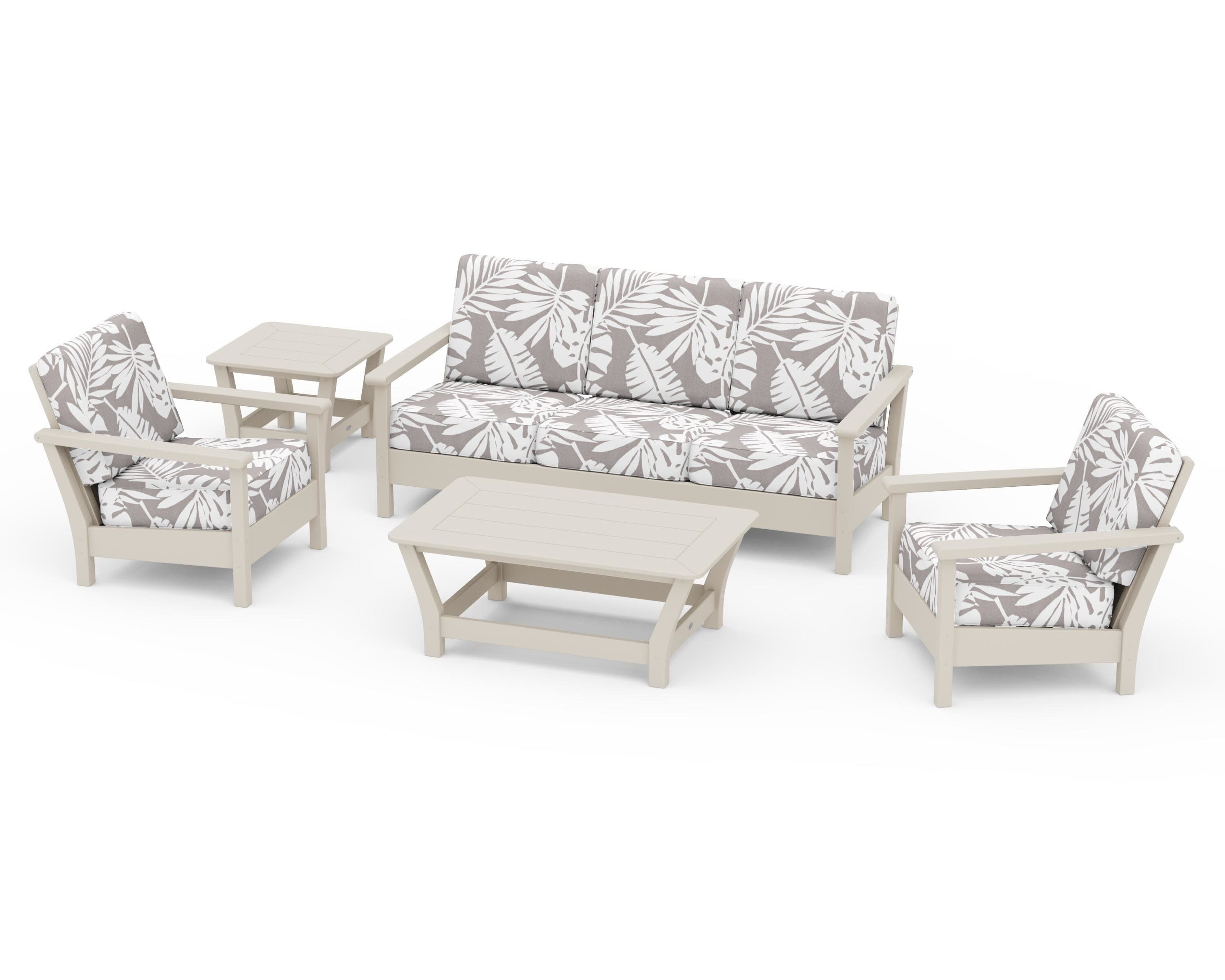 Harbour 5-Piece Deep Seating Set in Sand / Leaf Grey Mist