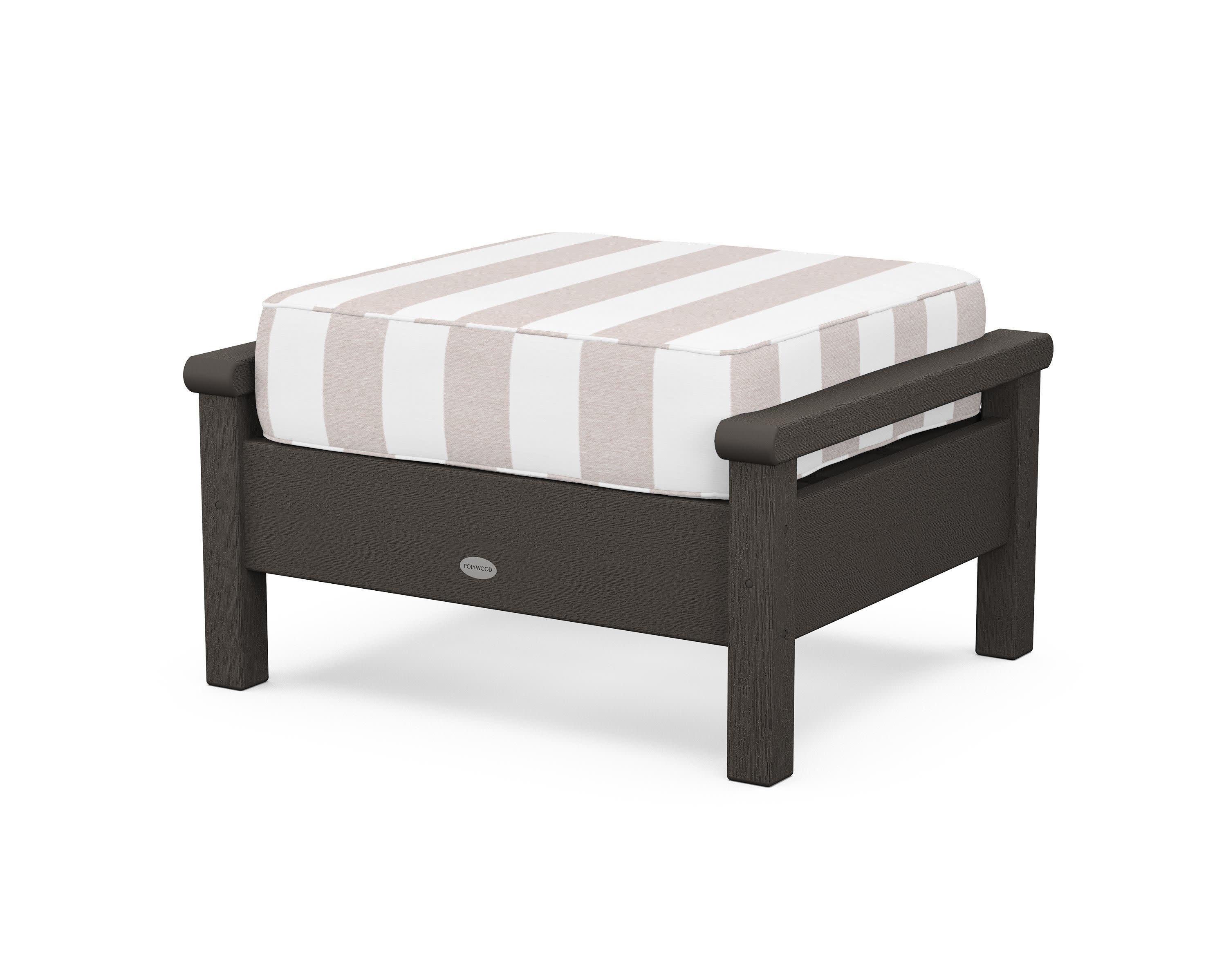 Harbour Deep Seating Ottoman in Vintage Coffee / Cabana Stripe Dune Burlap