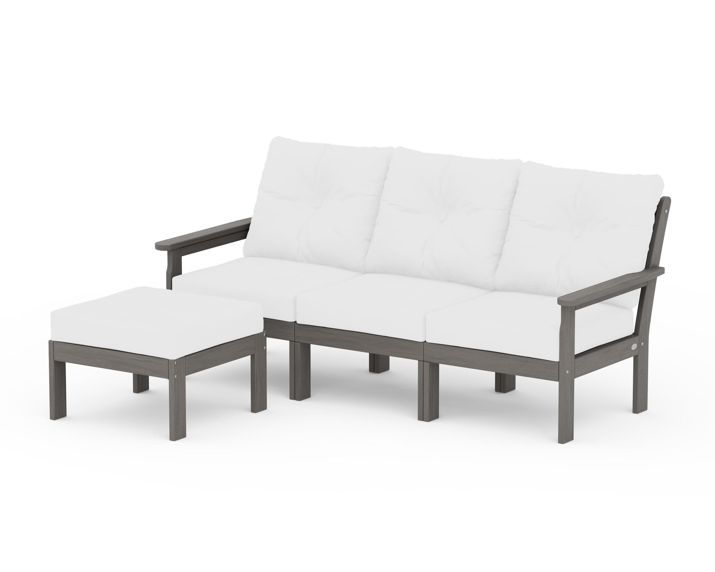 Vineyard 4-Piece Sectional with Ottoman in Driftwood / Natural