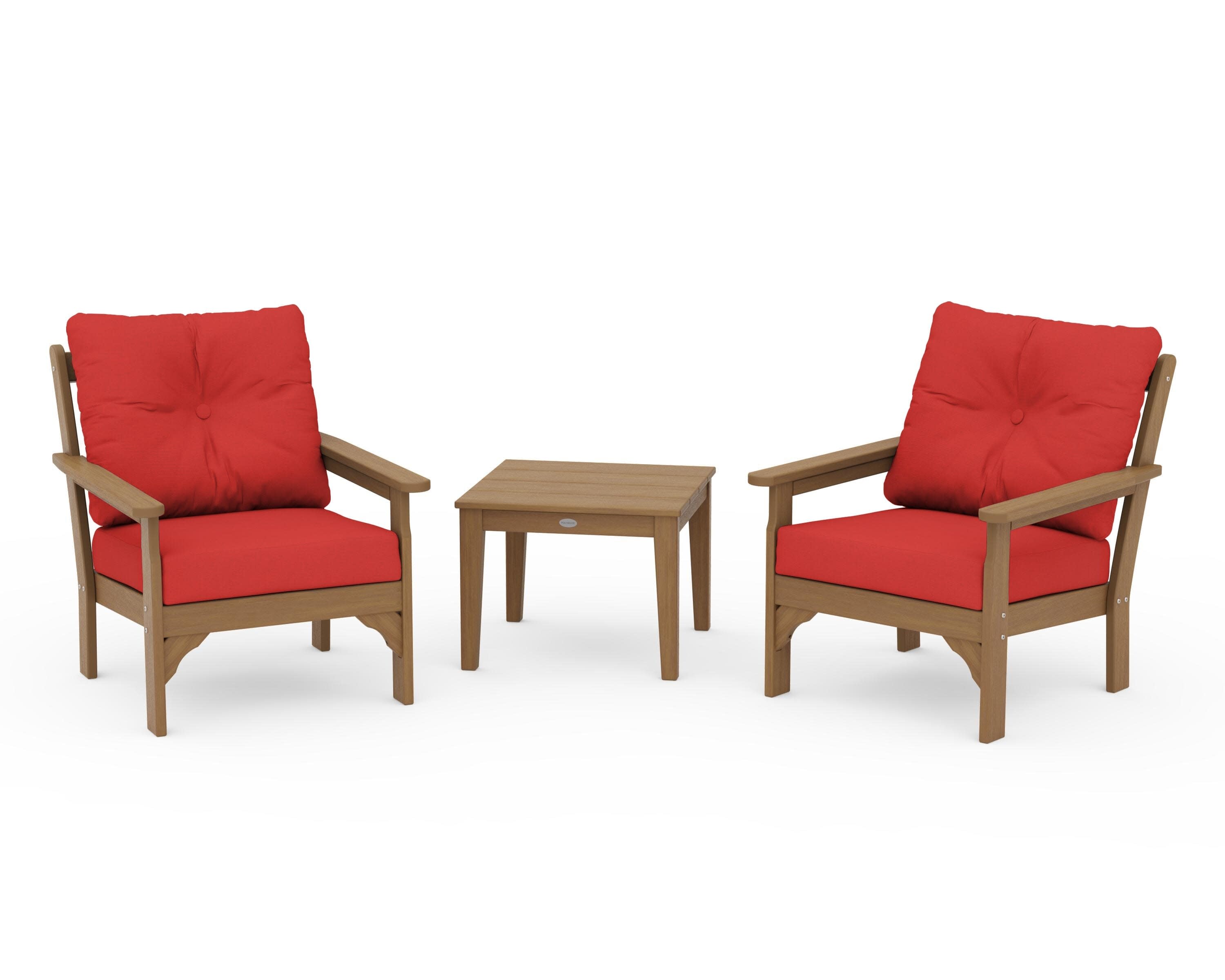 Vineyard 3-Piece Deep Seating Set in Natural / Crimson Linen