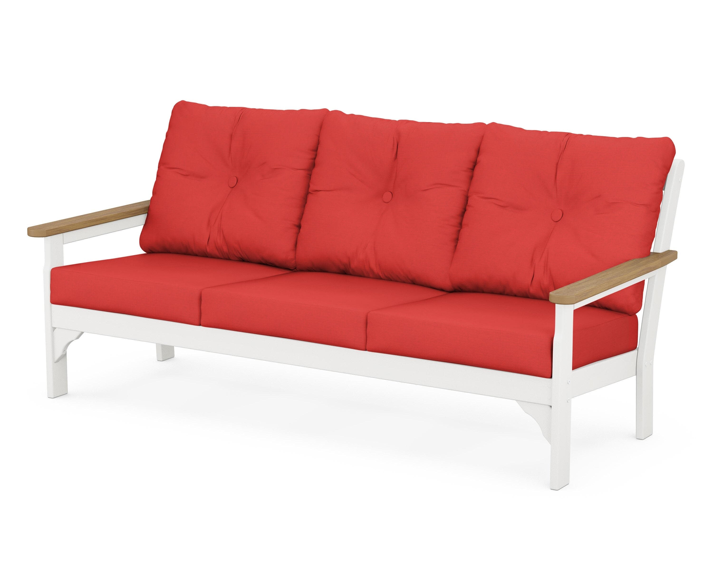 Vineyard Deep Seating Sofa in White / Natural / Crimson Linen