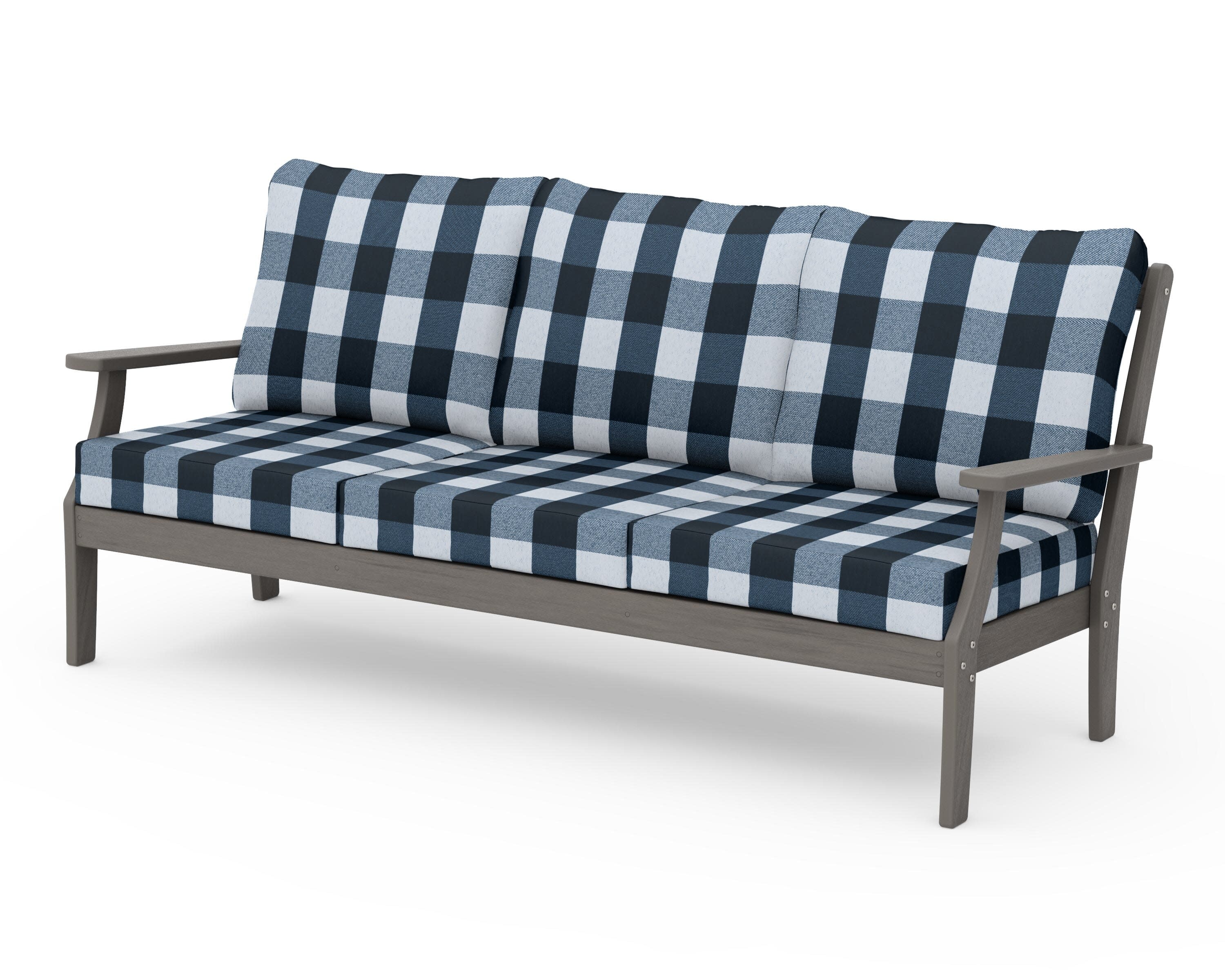 Braxton Deep Seating Sofa in Driftwood / Buffalo Plaid Marine Indigo