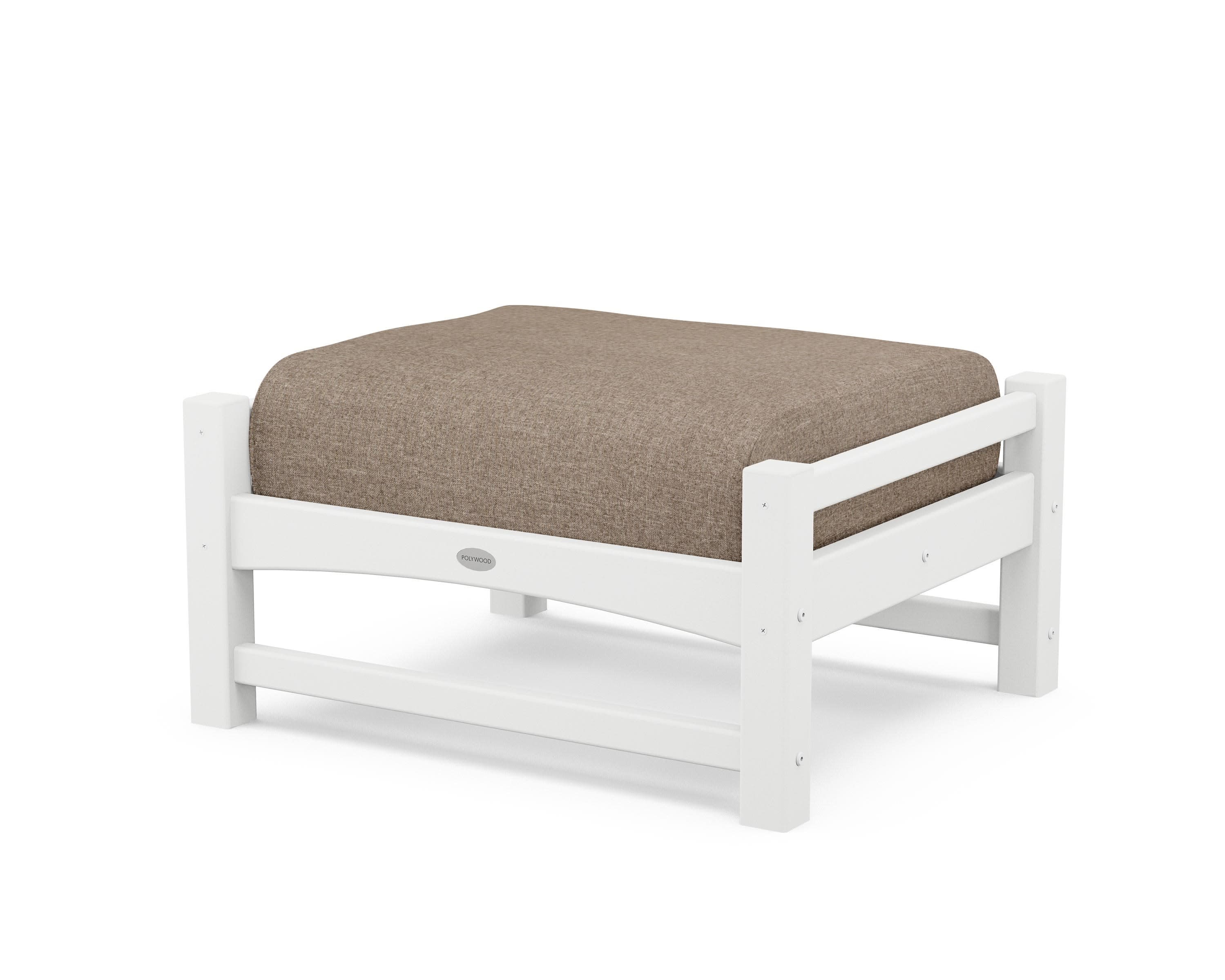 Club Ottoman in White / Spiced Burlap