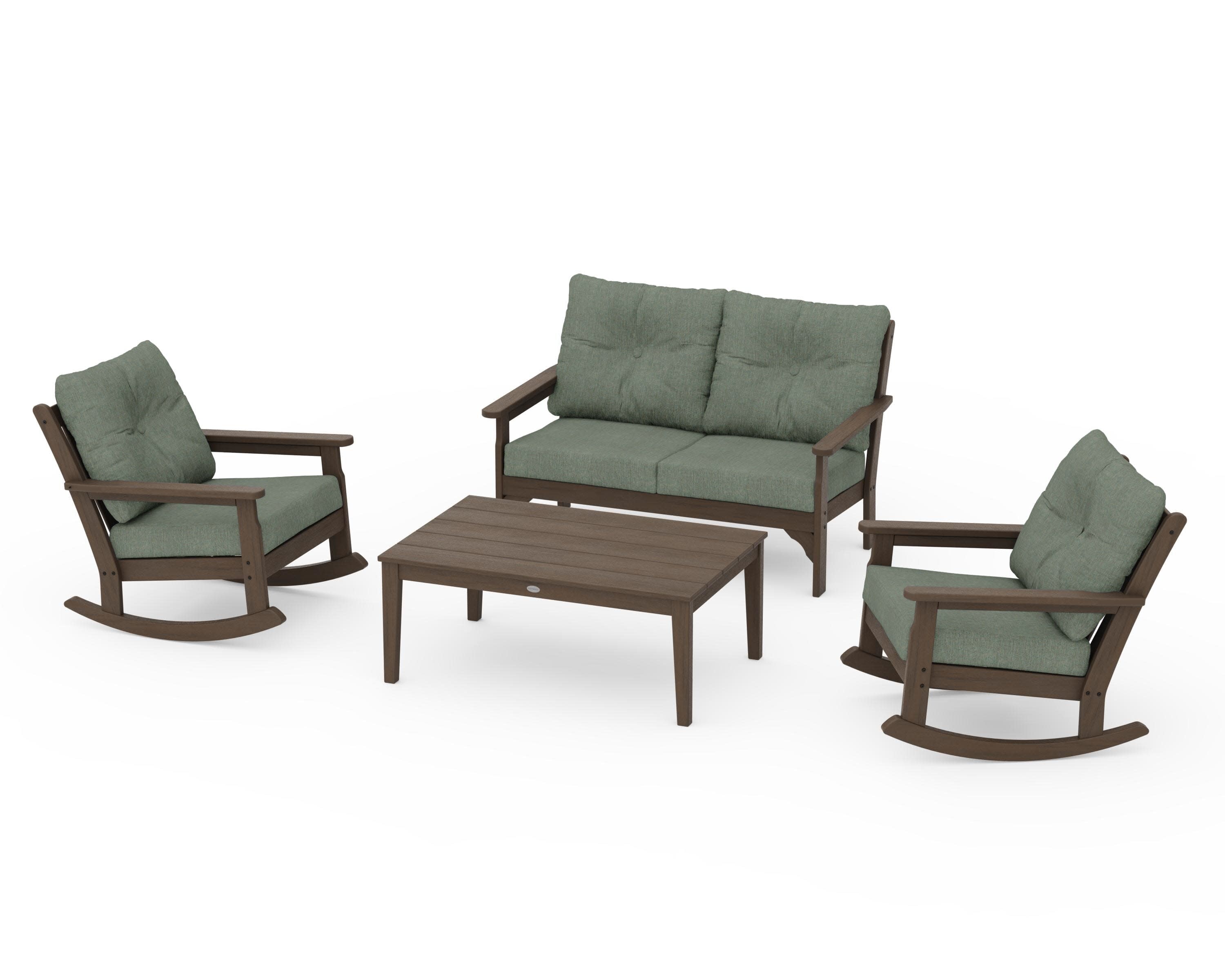 Vineyard 4-Piece Deep Seating Rocking Chair Set in Kona / Cast Sage