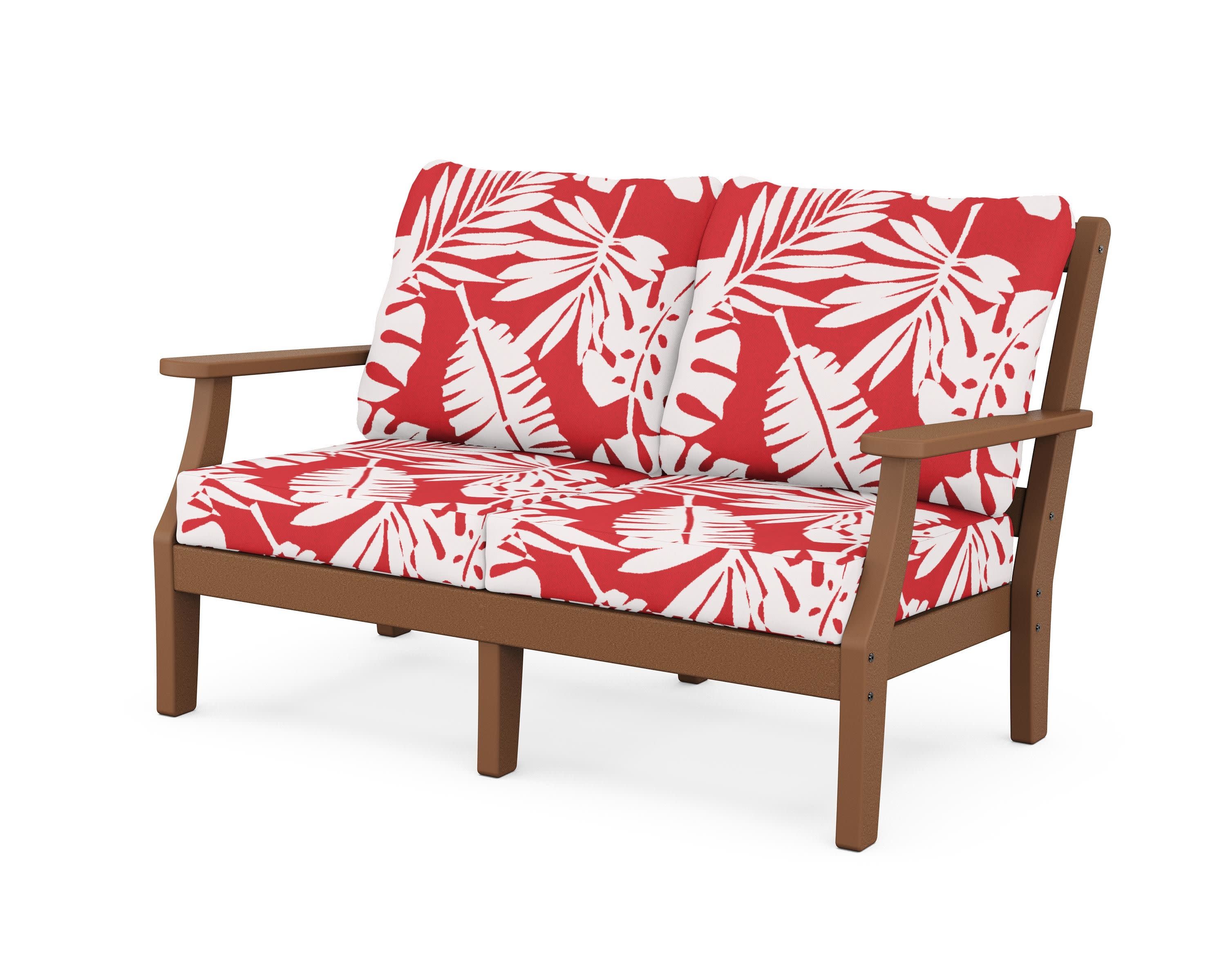 Chinoiserie Deep Seating Loveseat in Teak / Leaf Crimson