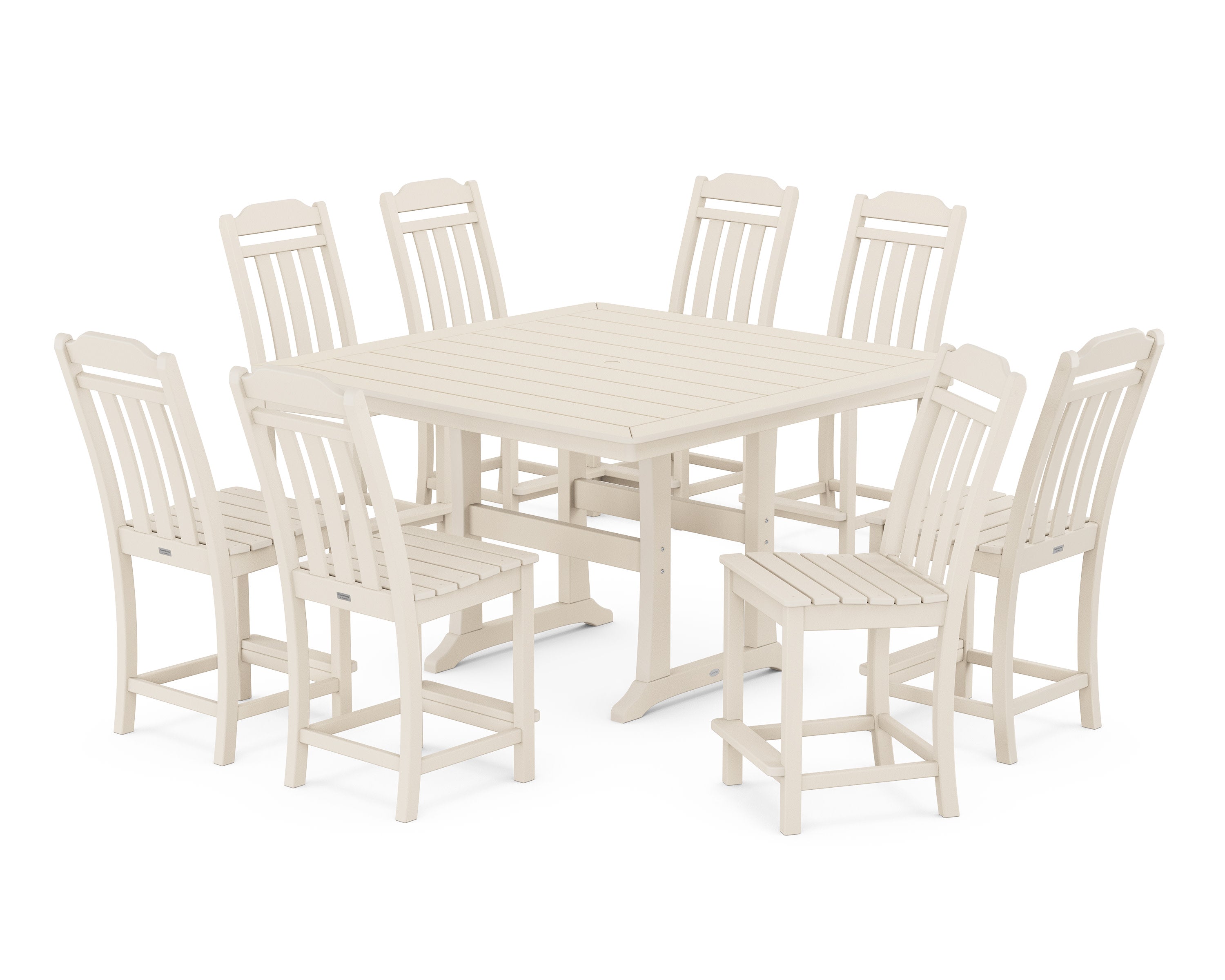 Cottage 9-Piece Square Side Chair Counter Set with Trestle Legs in Sand
