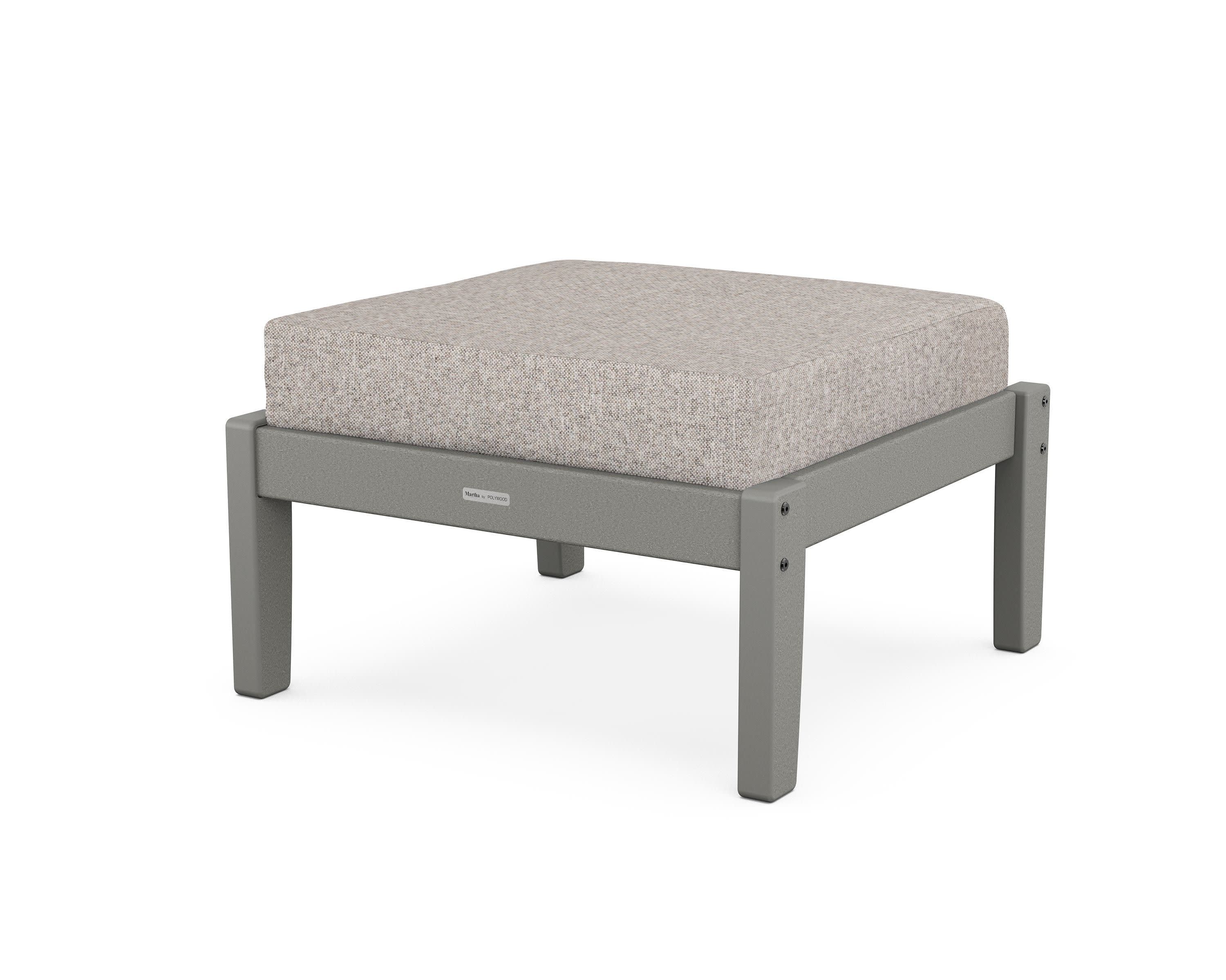 Chinoiserie Deep Seating Ottoman in Slate Grey / Weathered Tweed