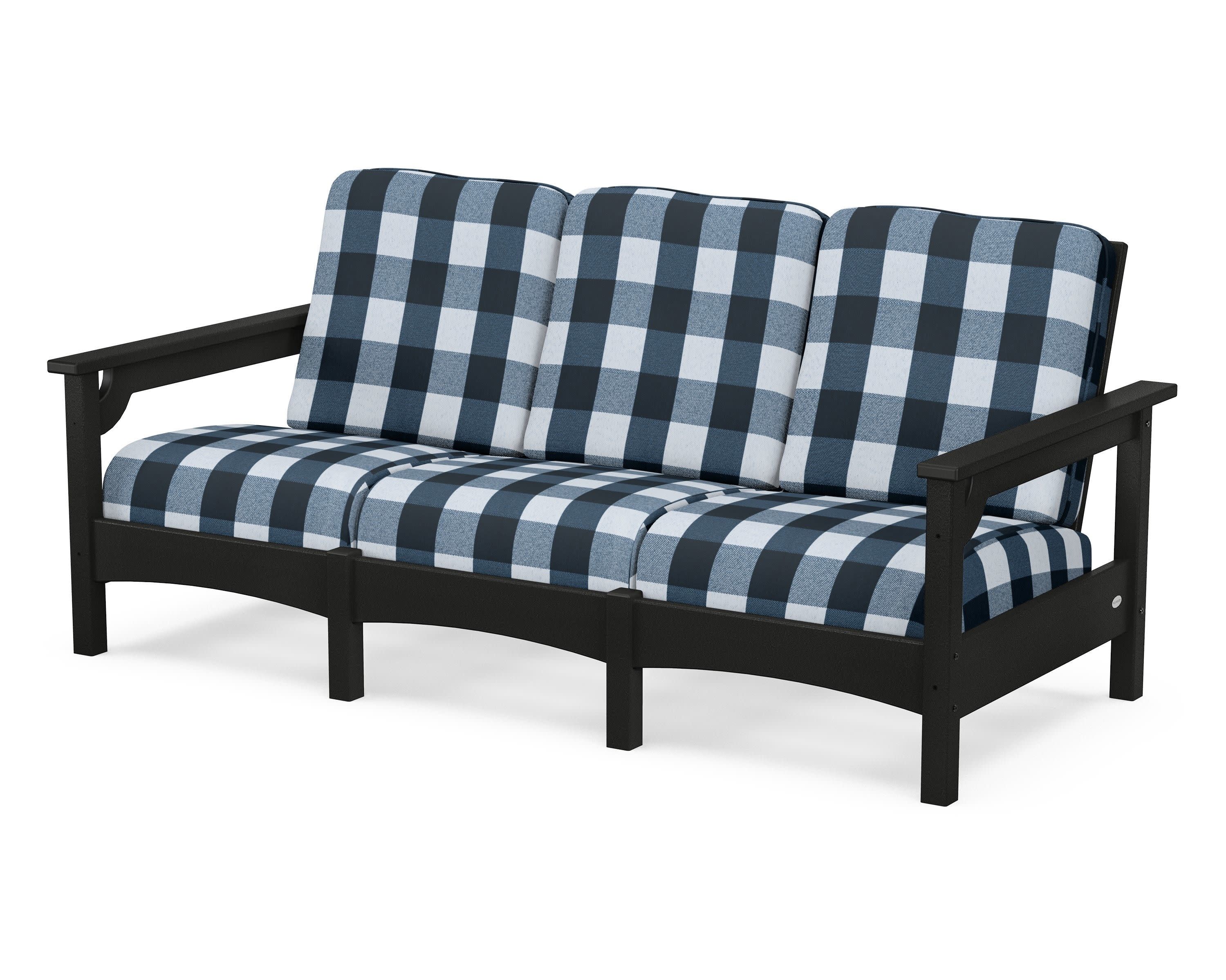 Club Sofa in Black / Buffalo Plaid Marine Indigo