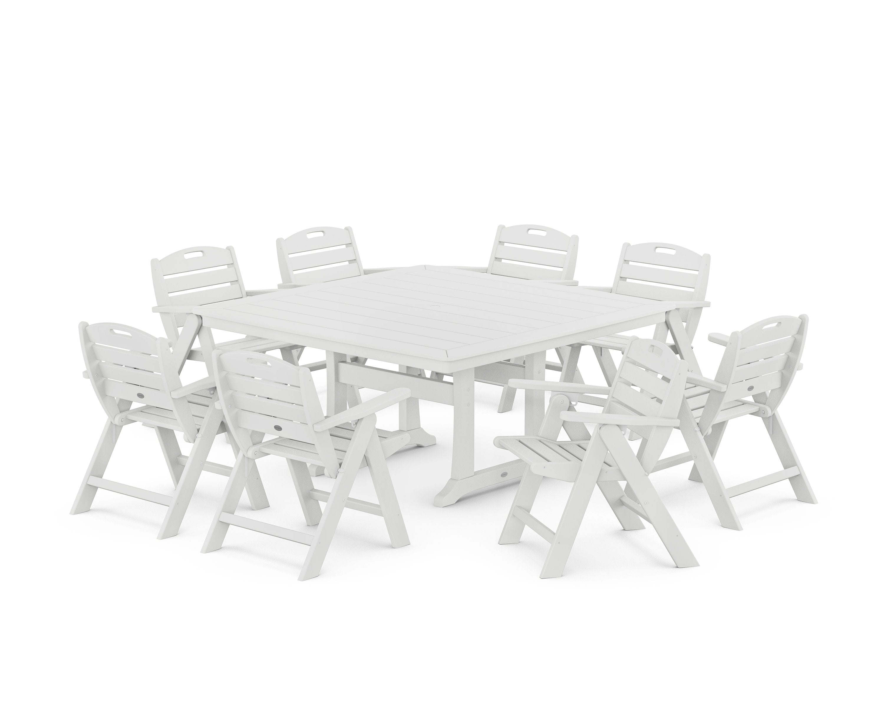 Nautical Lowback 9-Piece Square Dining Set with Trestle Legs in White
