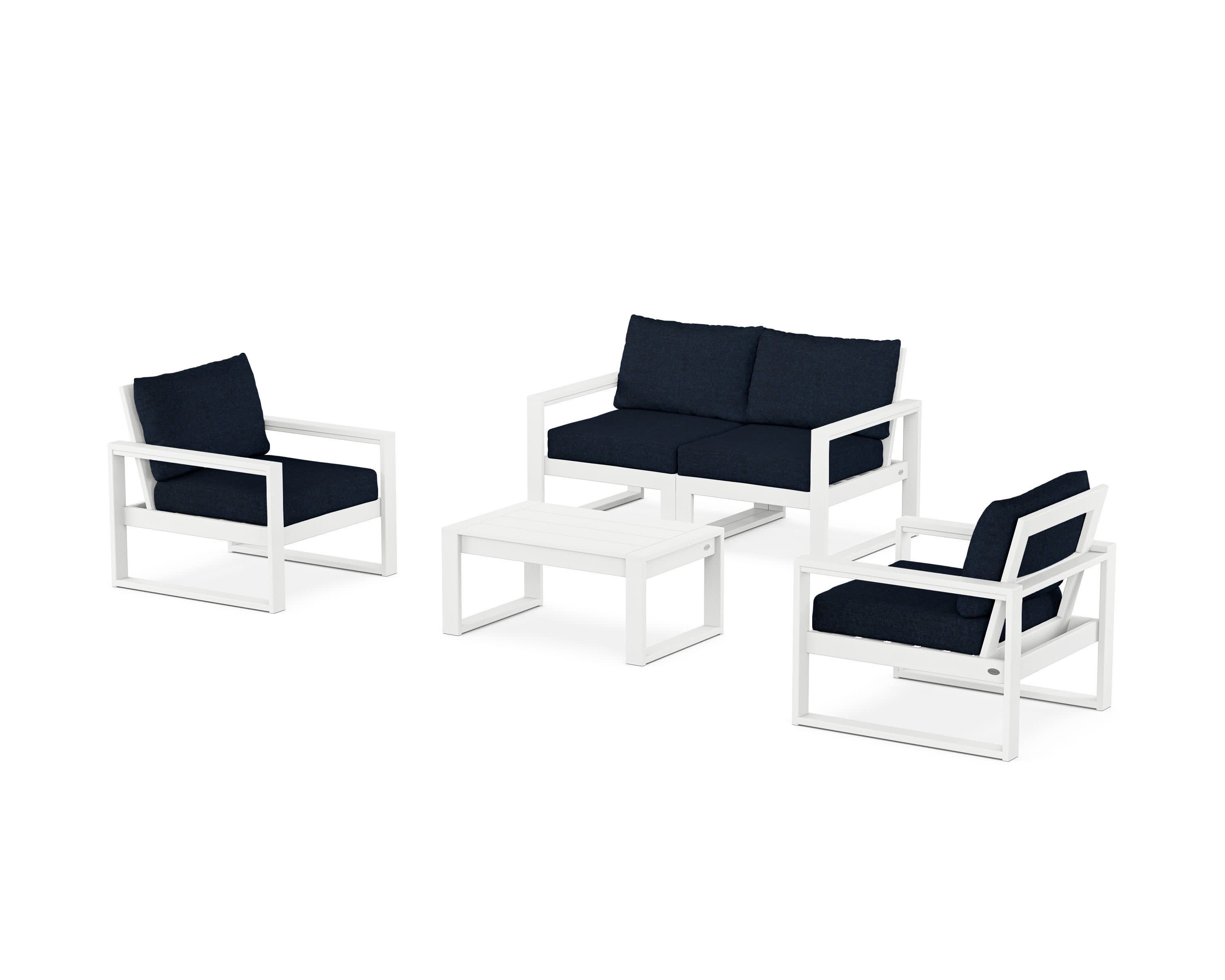 EDGE Sectional 4-Piece Deep Seating Set with Loveseat in White / Marine Indigo