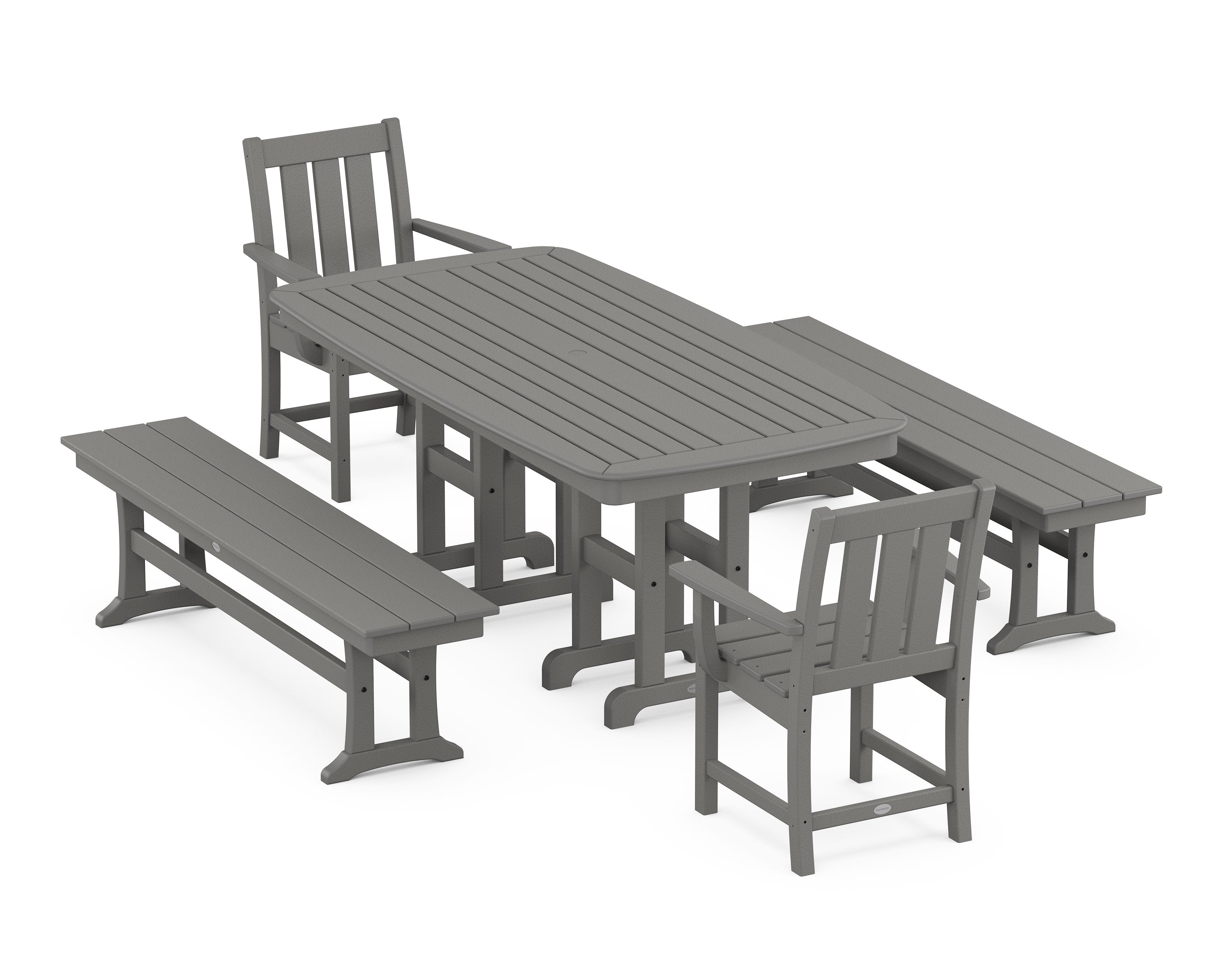 Oxford 5-Piece Dining Set with Benches in Slate Grey
