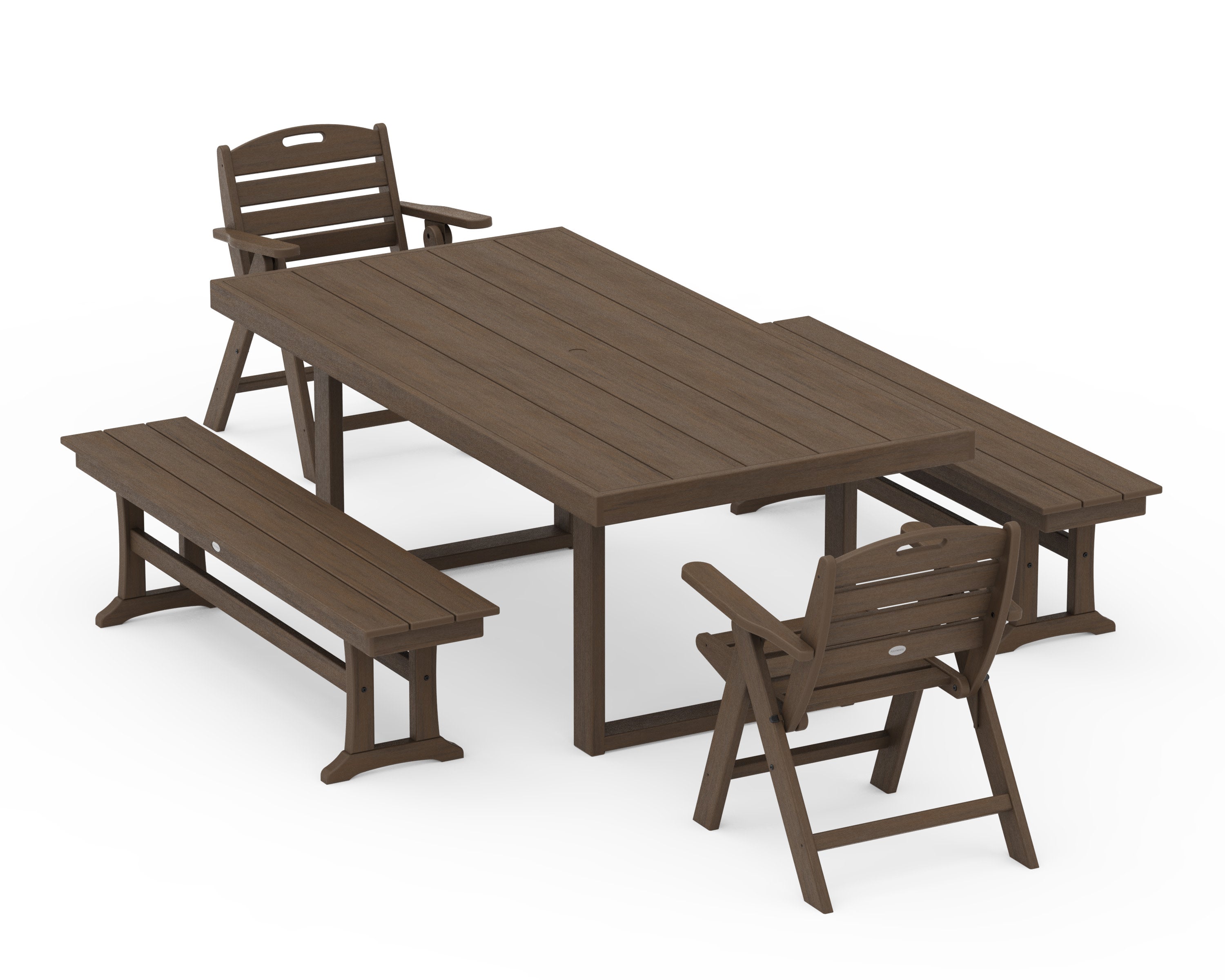 Nautical Lowback 5-Piece Dining Set with Benches in Kona