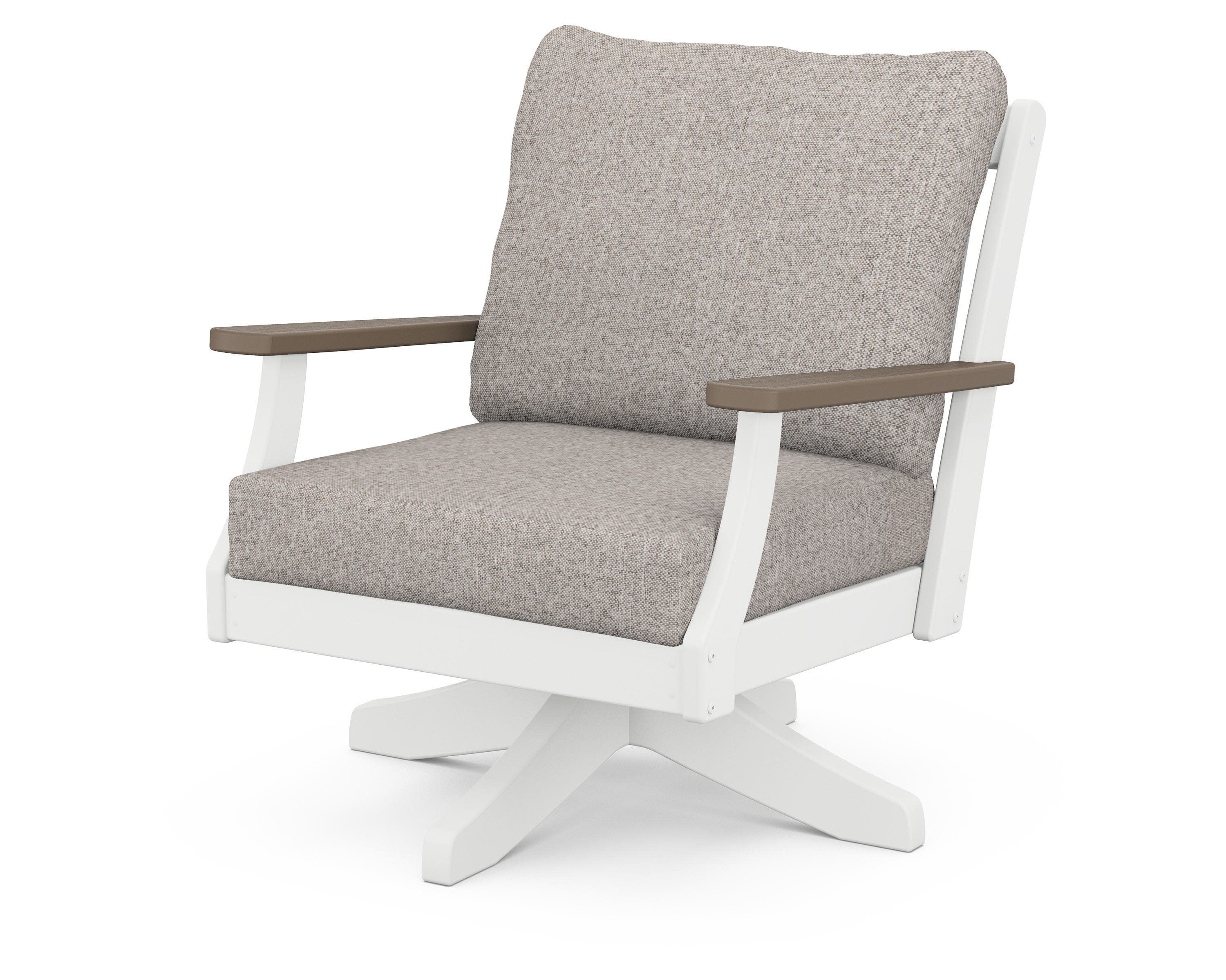 Braxton Deep Seating Swivel Chair in White / Kona / Weathered Tweed