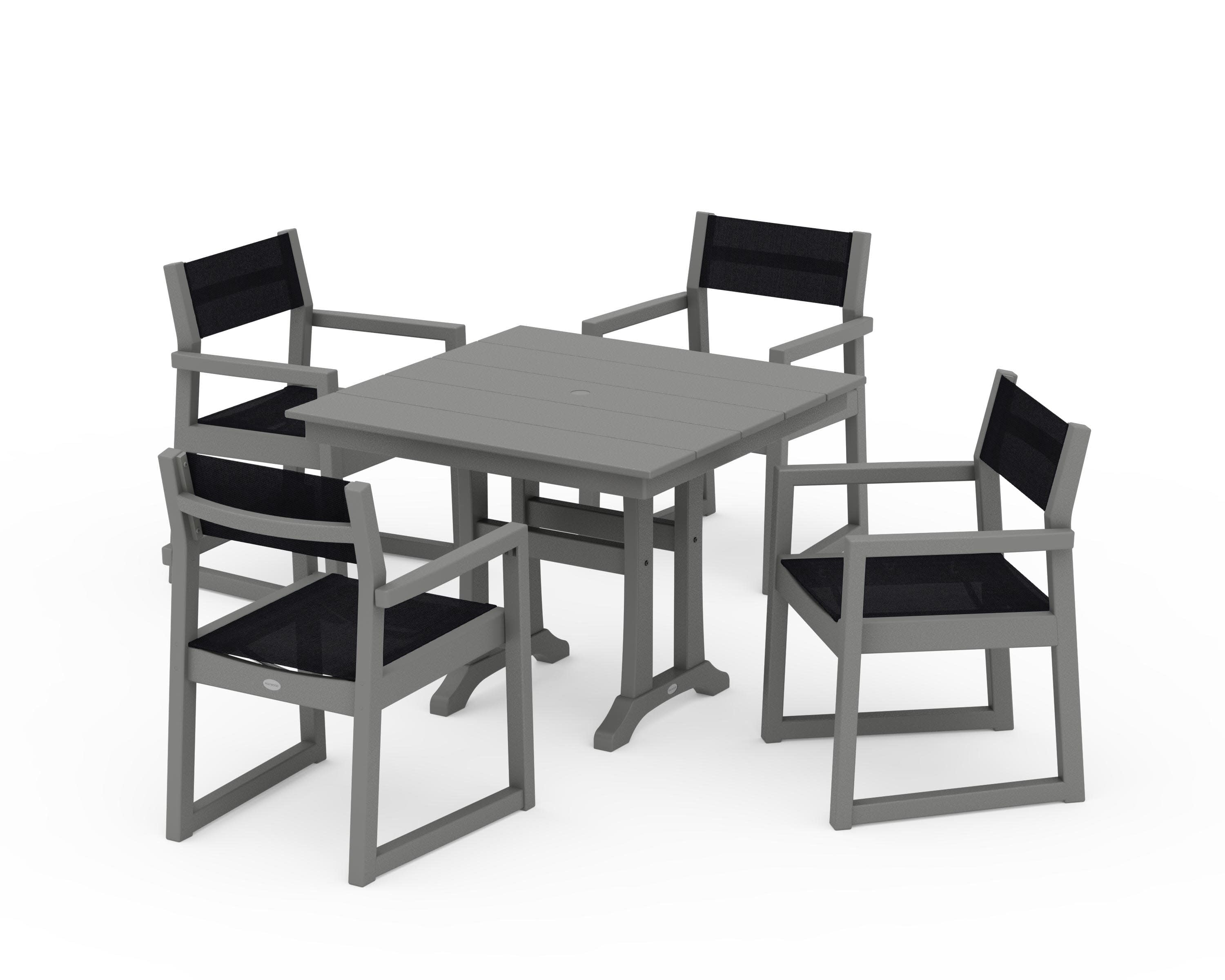 EDGE Sling 5-Piece Farmhouse Dining Set with Trestle Legs in Slate Grey / Black Sling