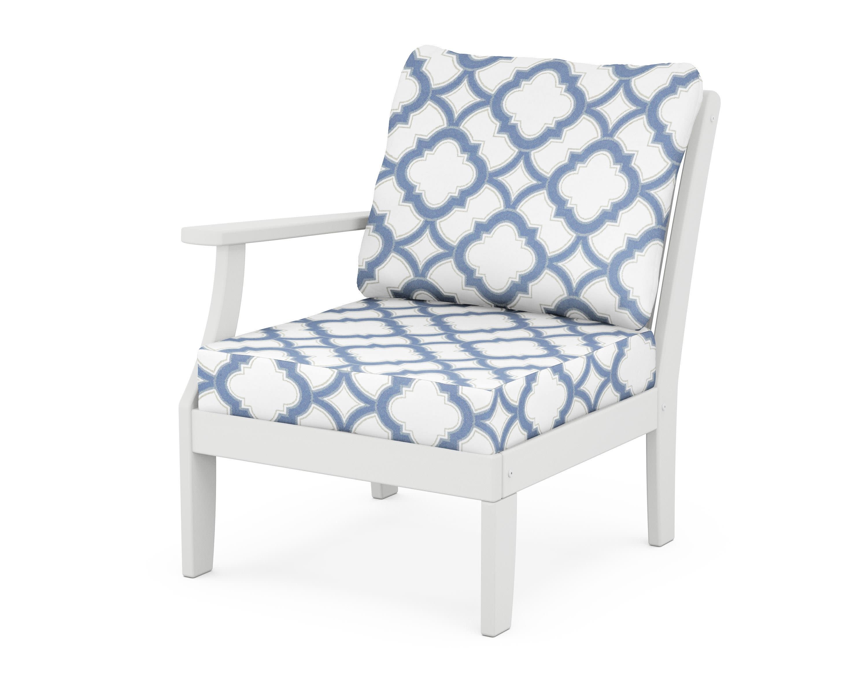 Braxton Modular Left Arm Chair in White / Trellis Sky Blue