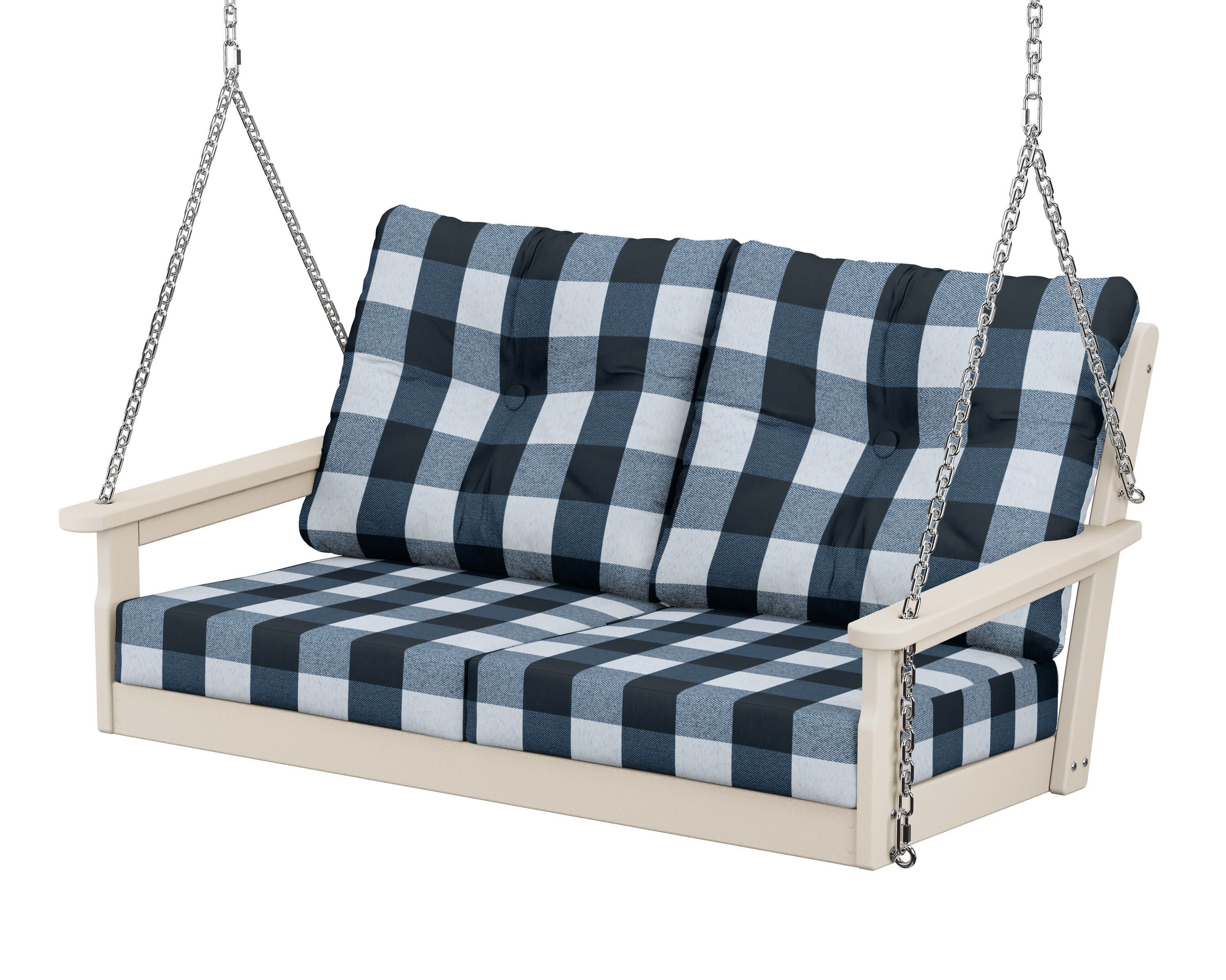 Vineyard Deep Seating Swing in Sand / Buffalo Plaid Marine Indigo