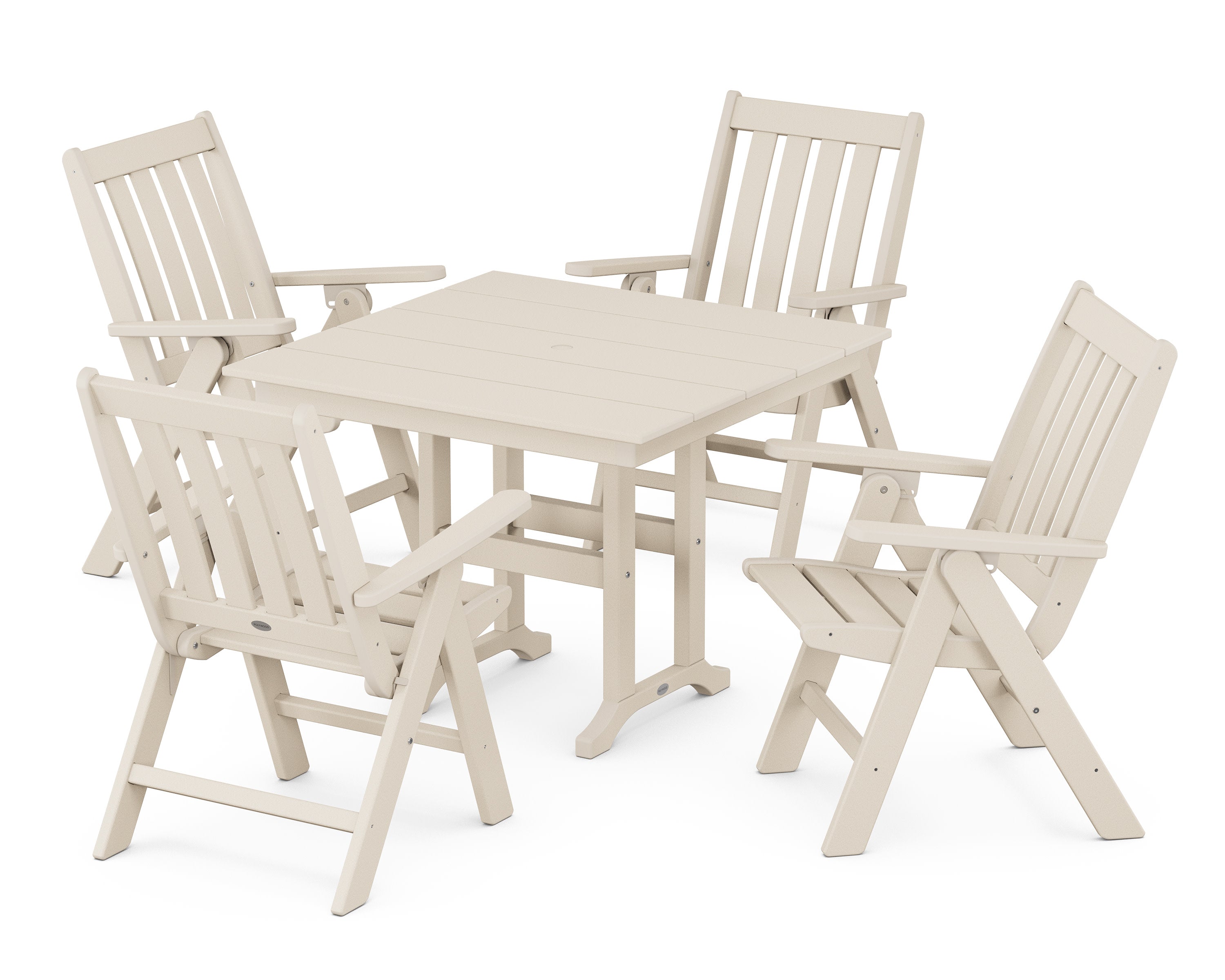 Vineyard Folding Chair 5-Piece Farmhouse Dining Set in Sand