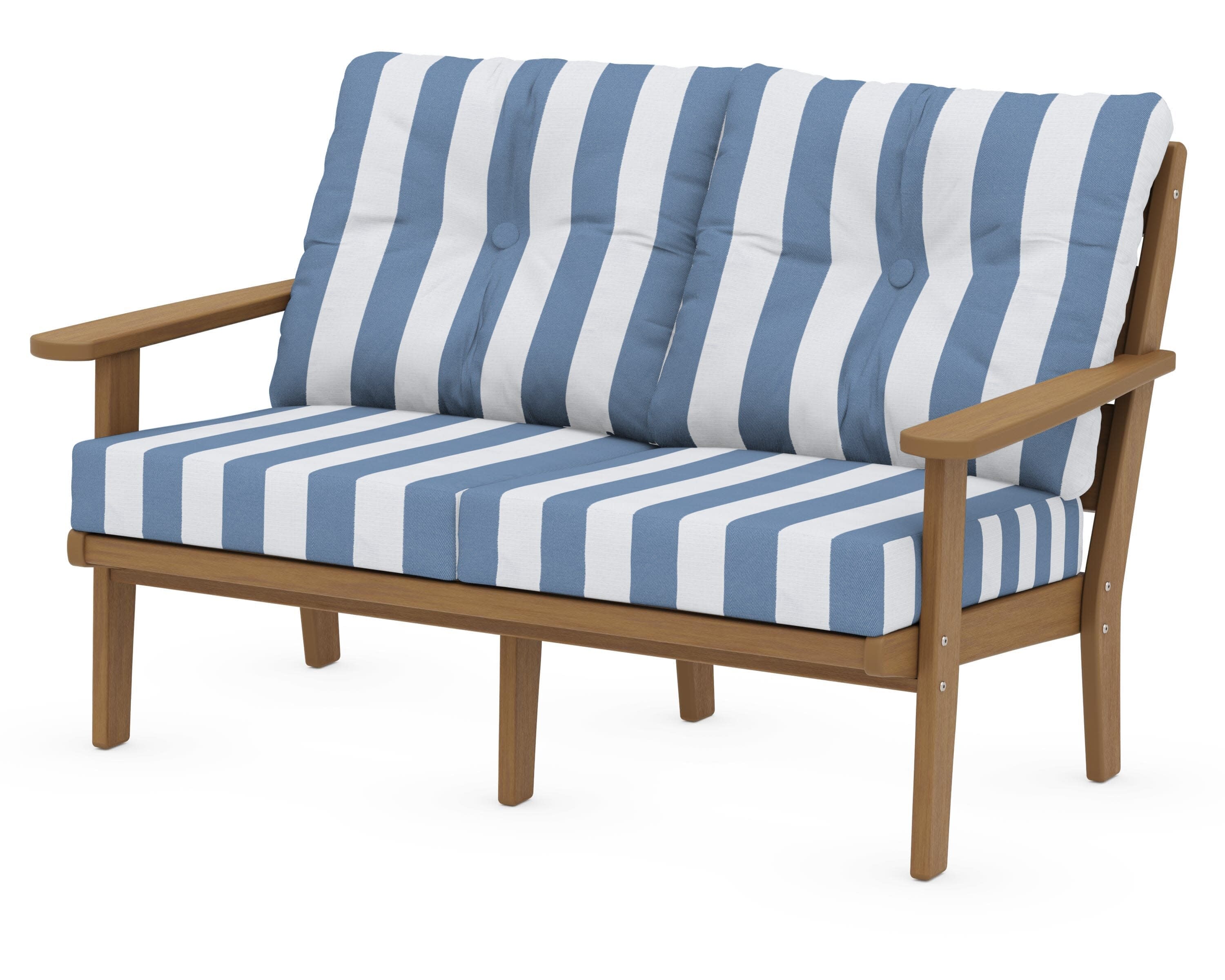 Lakeside Deep Seating Loveseat in Natural / Cabana Stripe Sky Blue