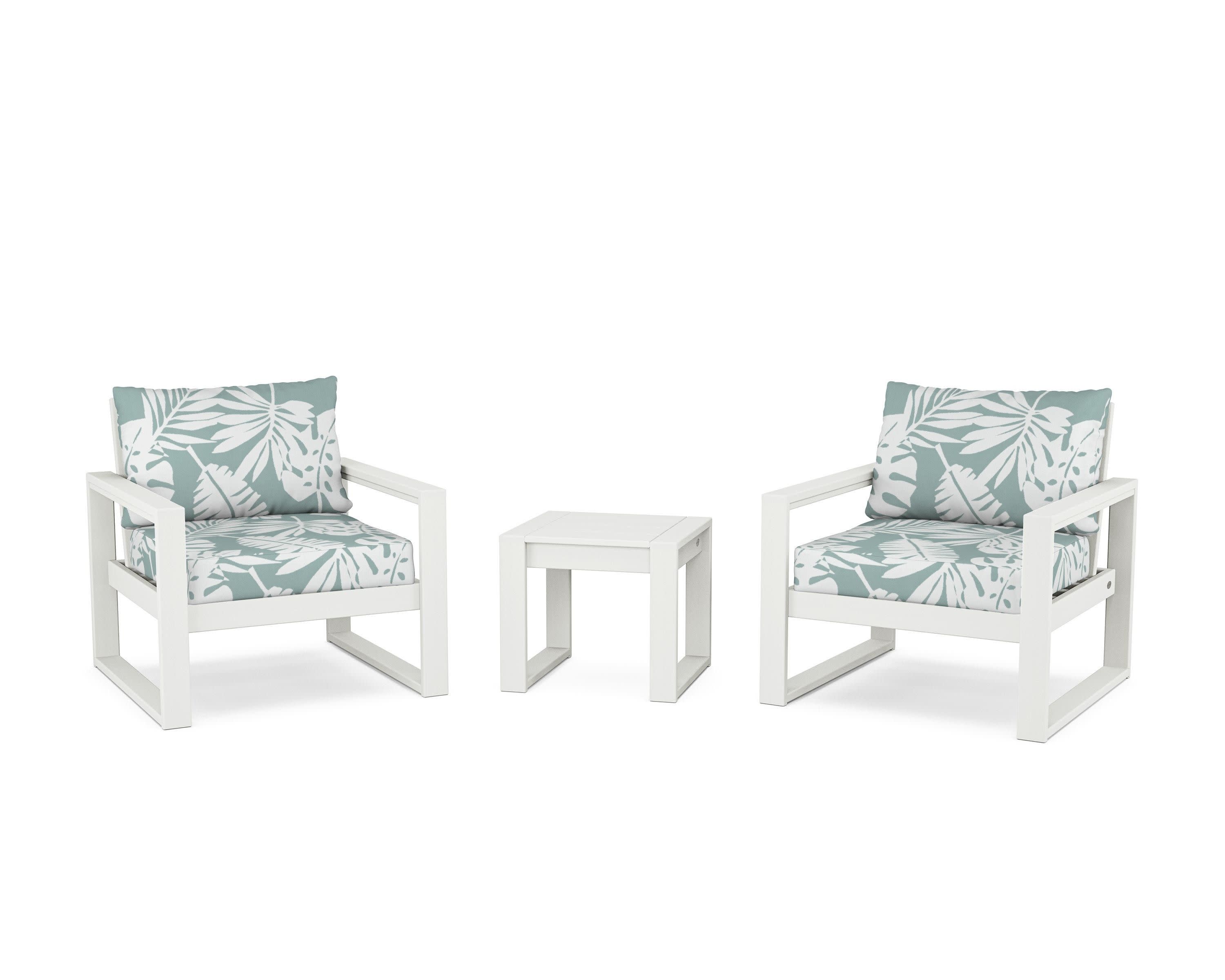 EDGE Sectional 3-Piece Deep Seating Set in Vintage White / Leaf Glacier Spa