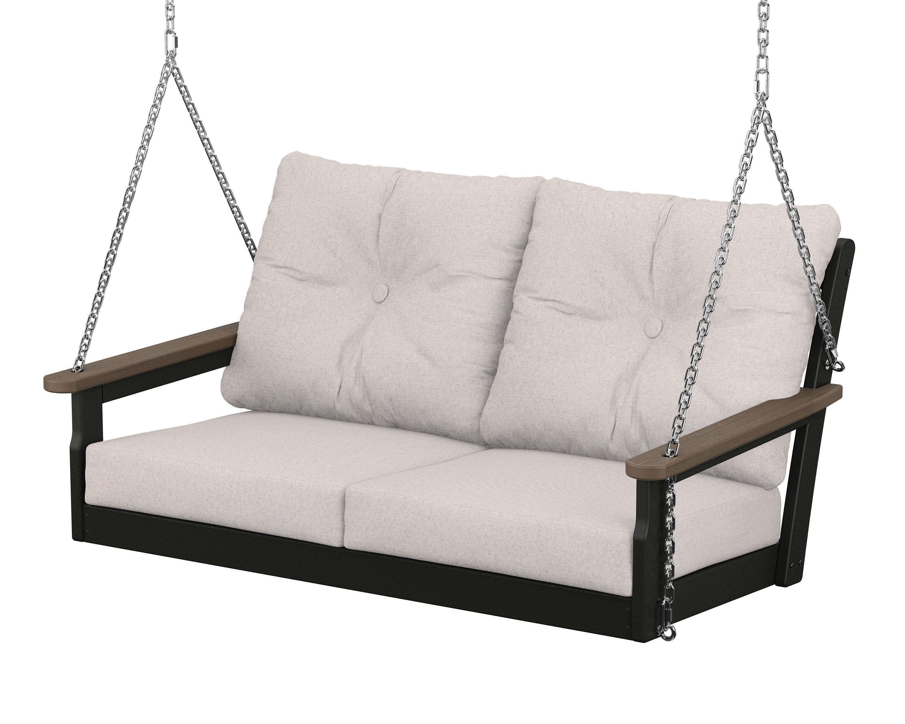 Vineyard Deep Seating Swing in Black / Kona / Dune Burlap