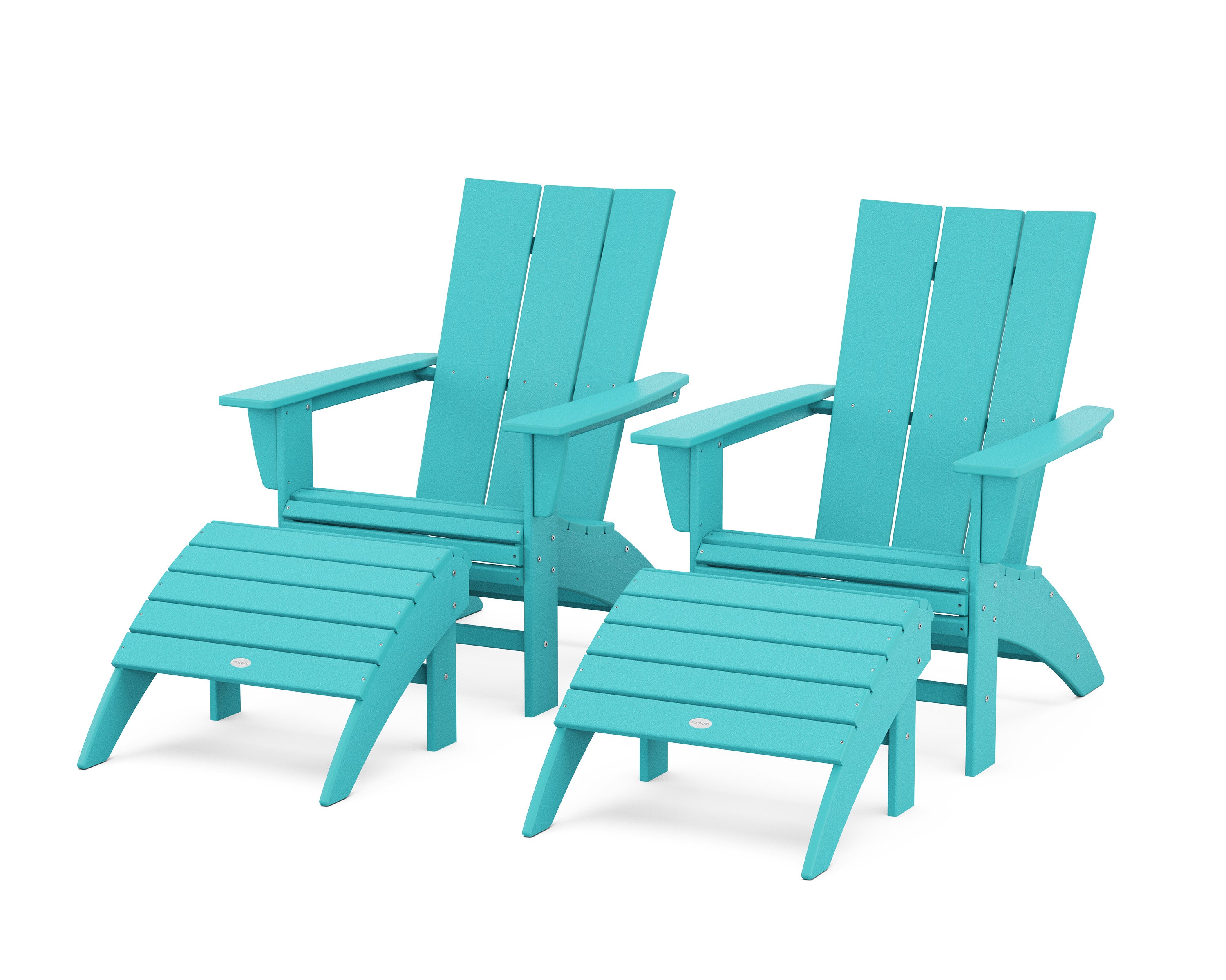 Modern Curveback Adirondack Chair 4-Piece Set with Ottomans in Aruba