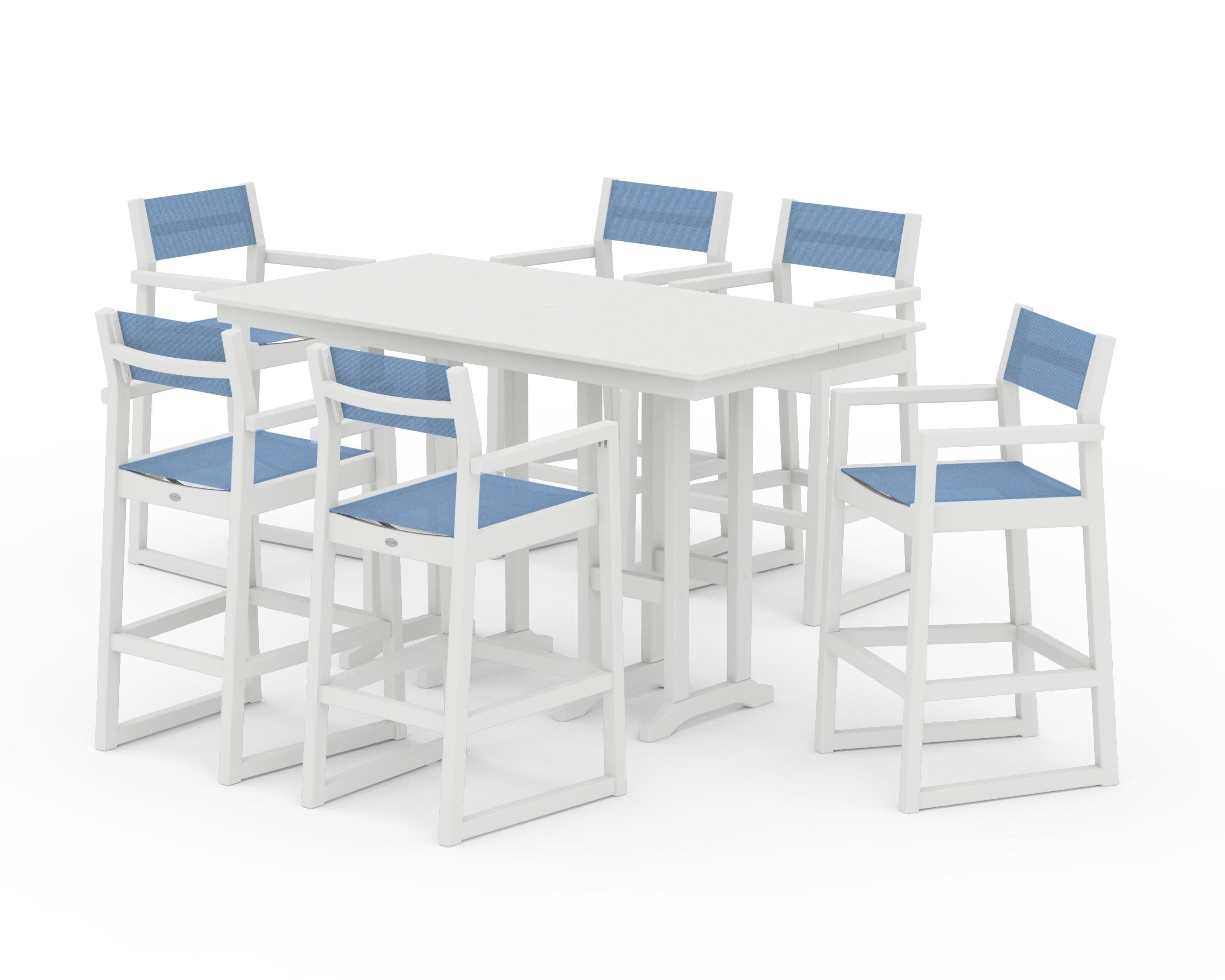 EDGE Sling Arm Chair 7-Piece Farmhouse Bar Set in Vintage White / Poolside Sling