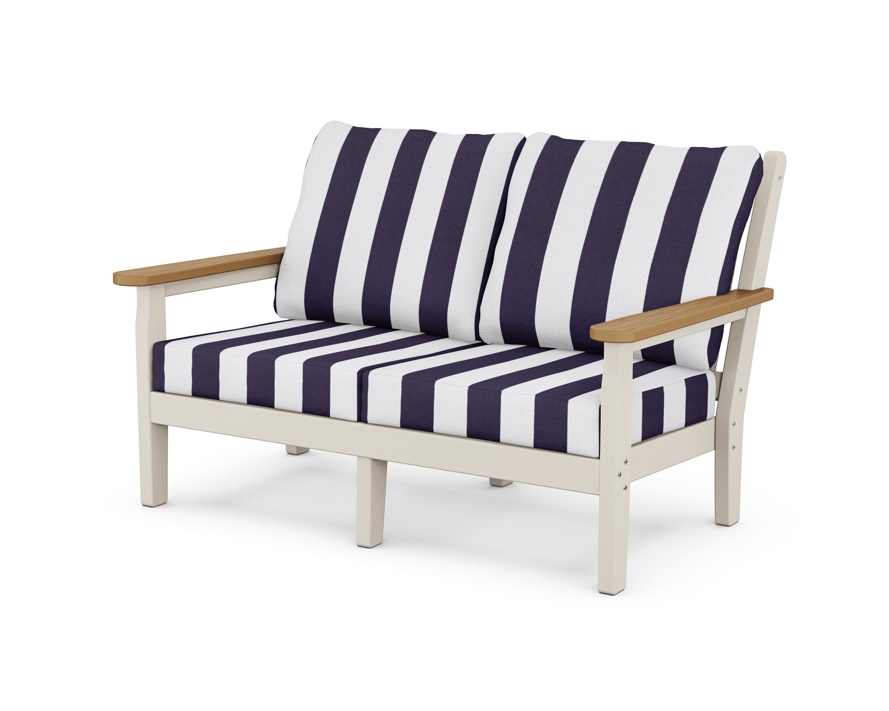 Chippendale Deep Seating Loveseat in Sand / Natural / Cabana Stripe Navy