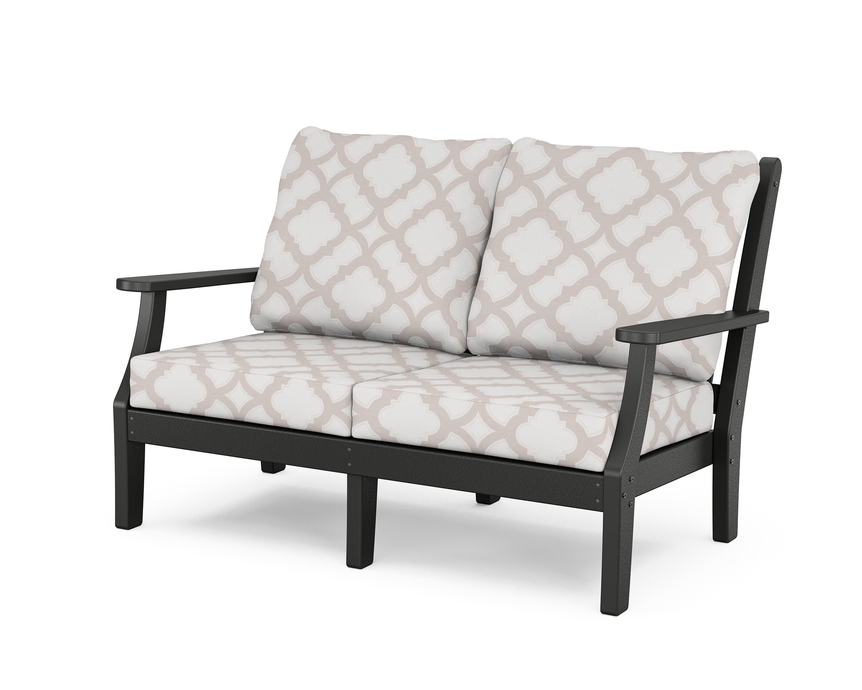 Wovendale Deep Seating Loveseat in Black / Trellis Dune Burlap