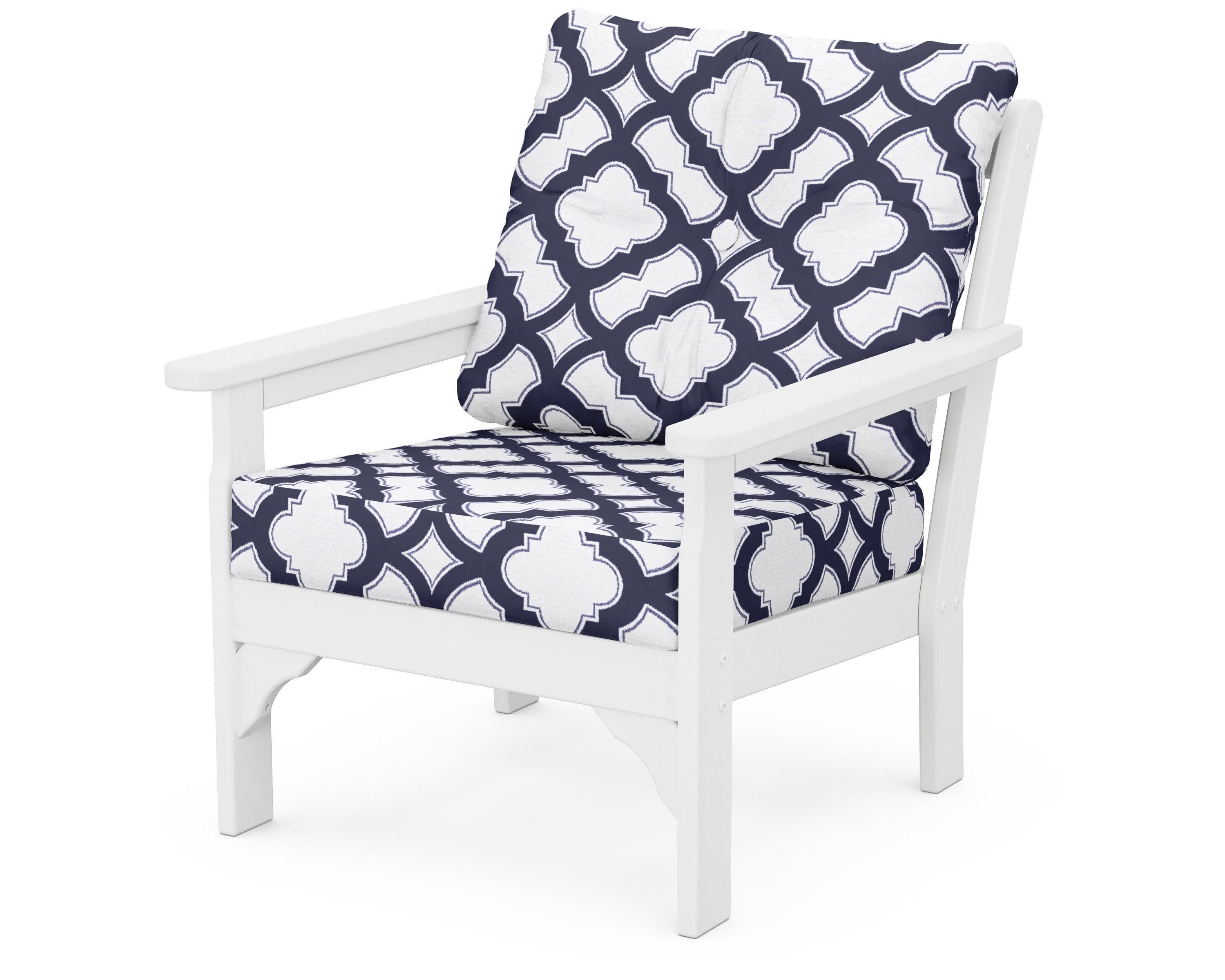 Vineyard Deep Seating Chair in White / Trellis Navy