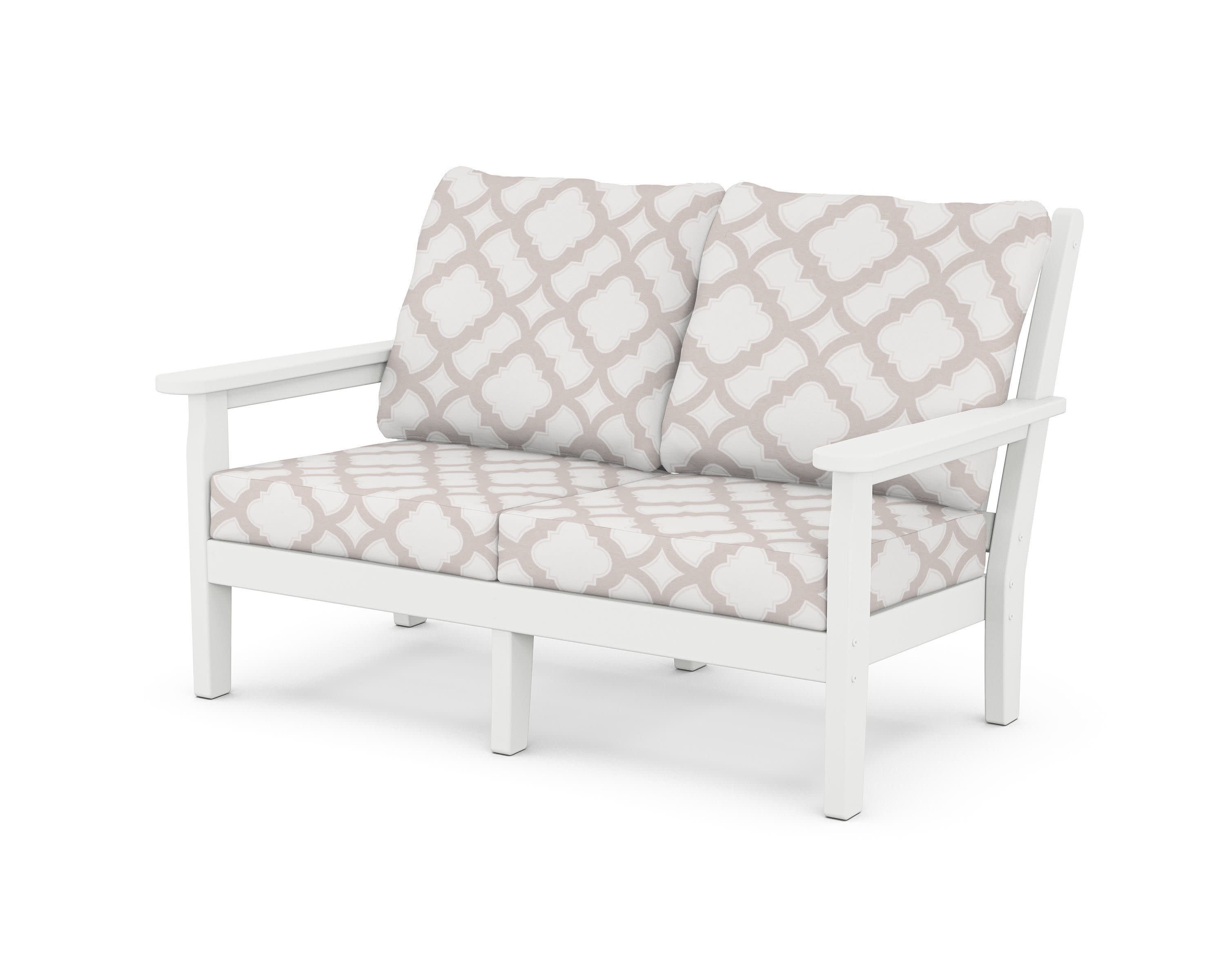 Chippendale Deep Seating Loveseat in White / Trellis Dune Burlap