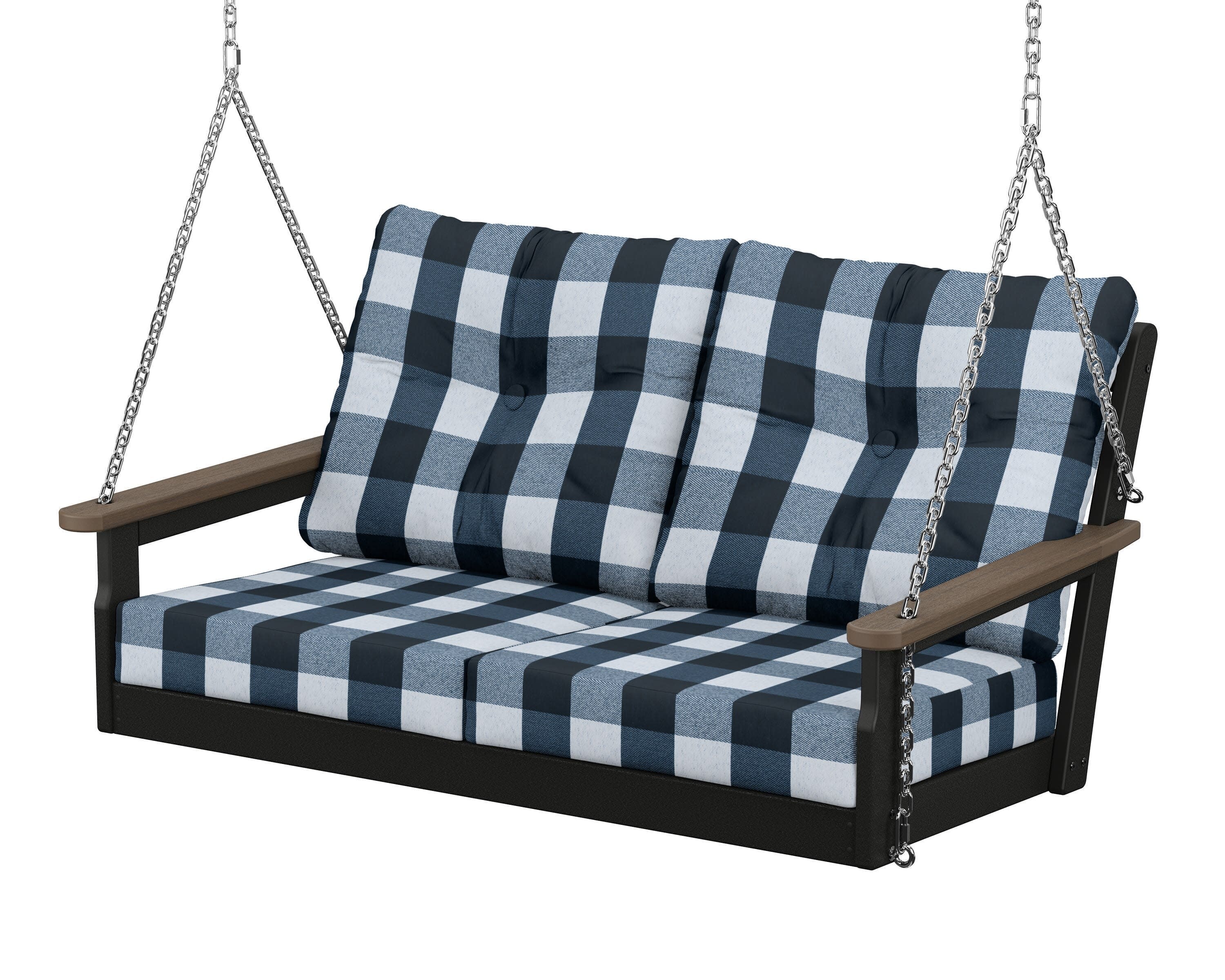 Vineyard Deep Seating Swing in Black / Kona / Buffalo Plaid Marine Indigo