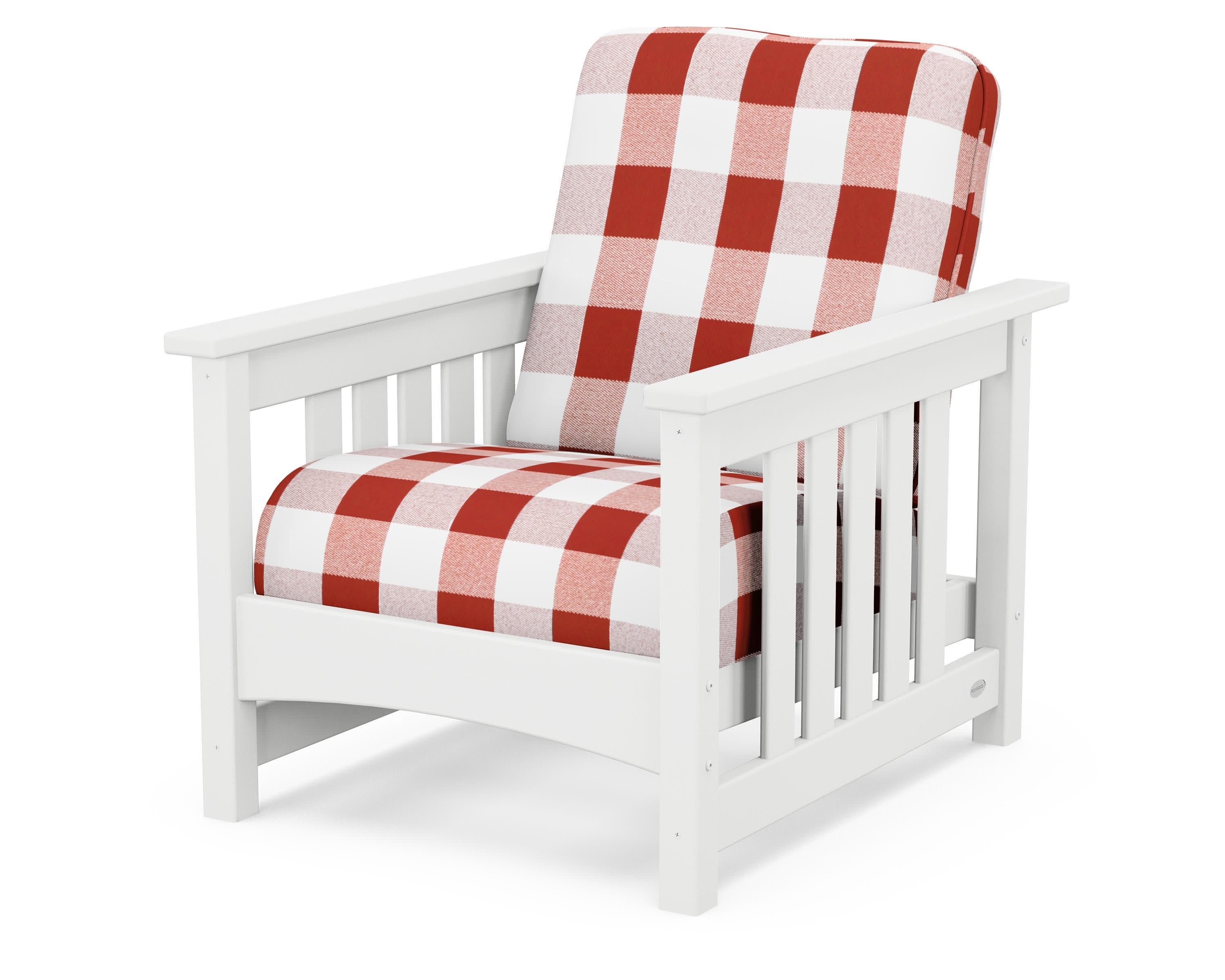 Club Mission Chair in White / Buffalo Plaid Crimson