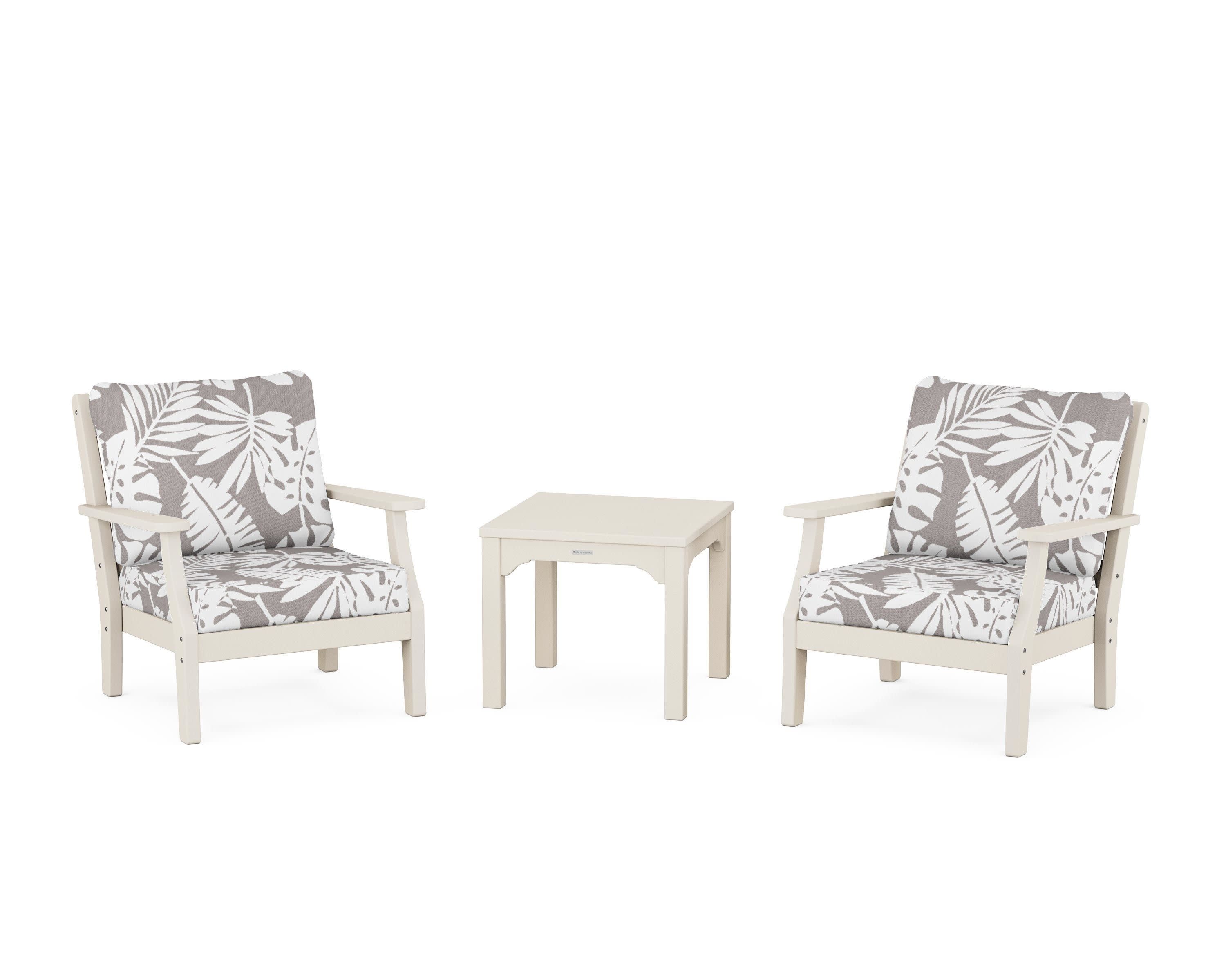Chinoiserie 3-Piece Deep Seating Set in Sand / Leaf Grey Mist