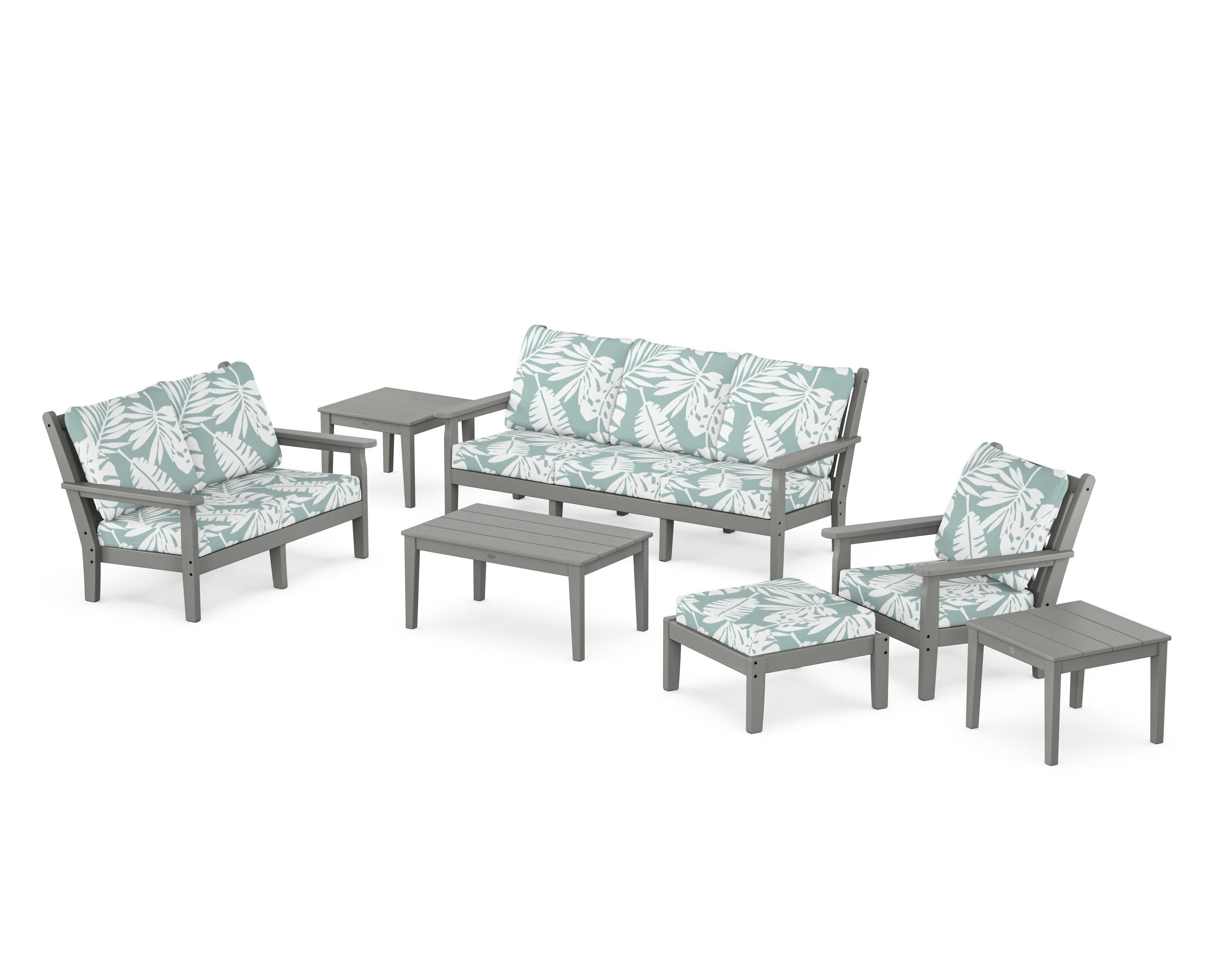 Chippendale 7-Piece Deep Seating Set in Slate Grey / Leaf Glacier Spa