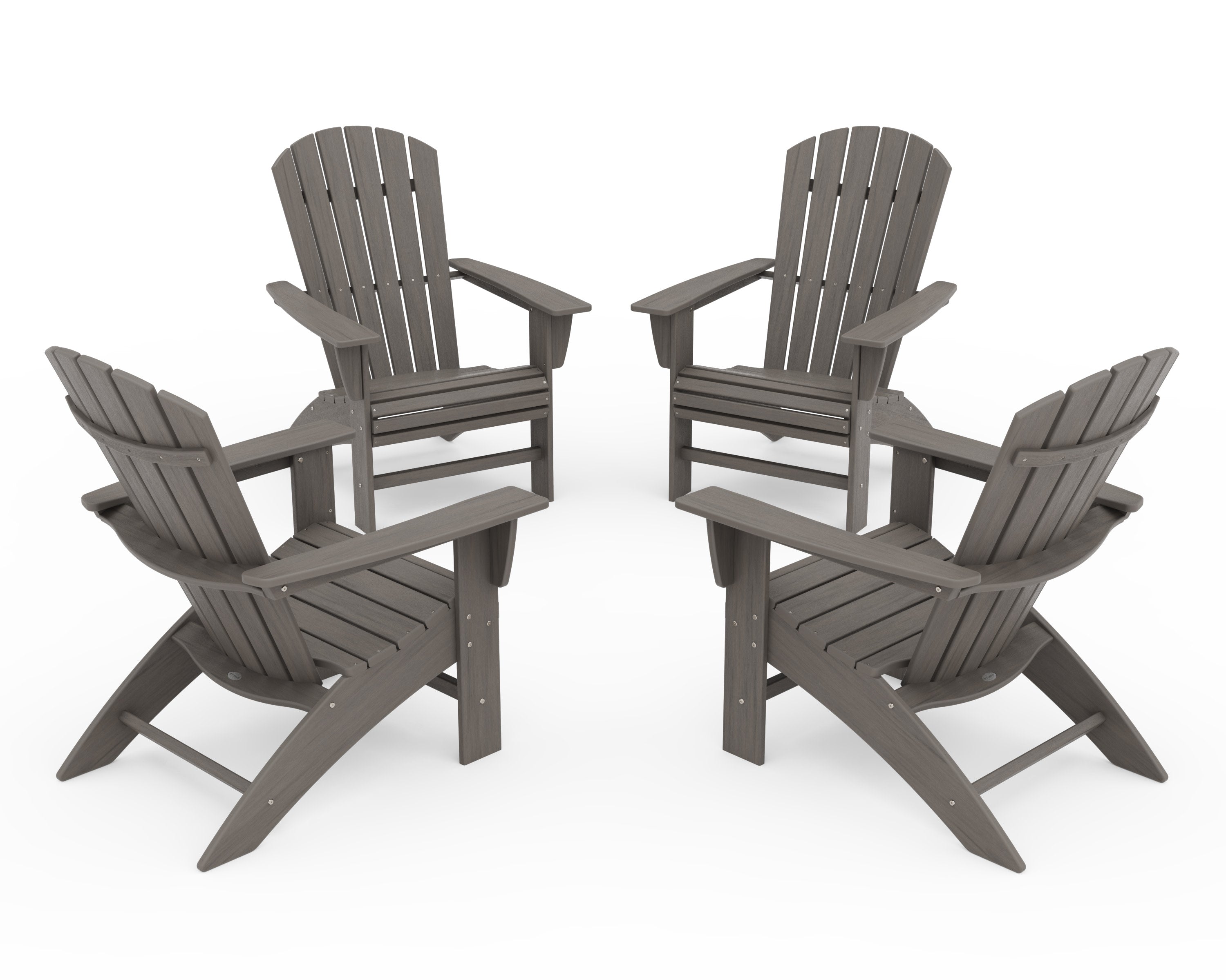 4-Piece Nautical Curveback Adirondack Chair Conversation Set in Driftwood