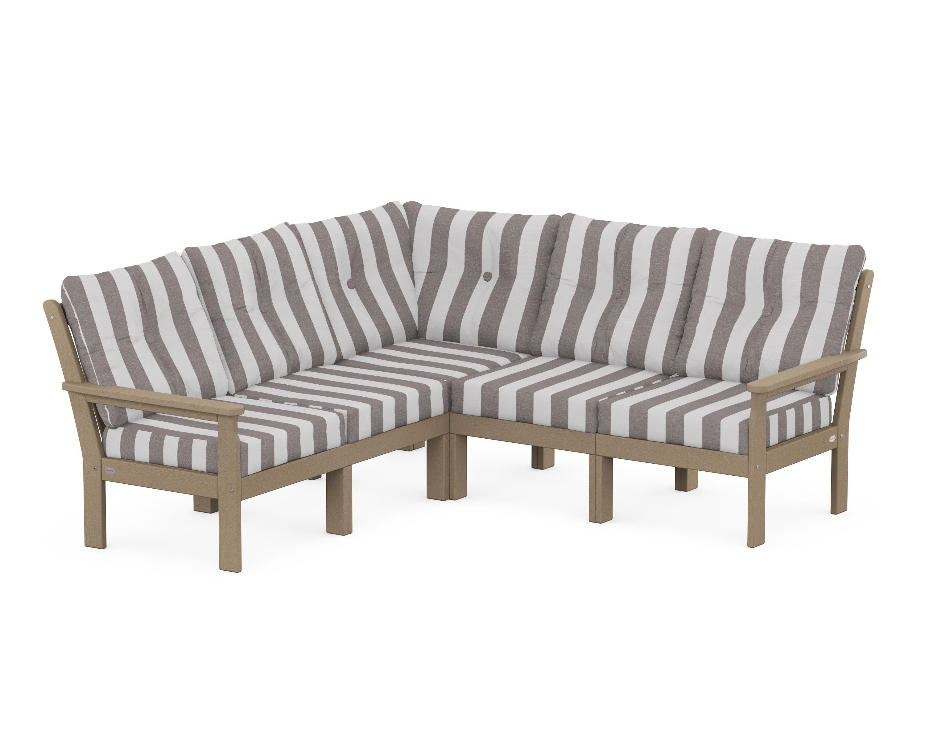 Vineyard 5-Piece Sectional in Vintage Sahara / Cabana Stripe Grey Mist